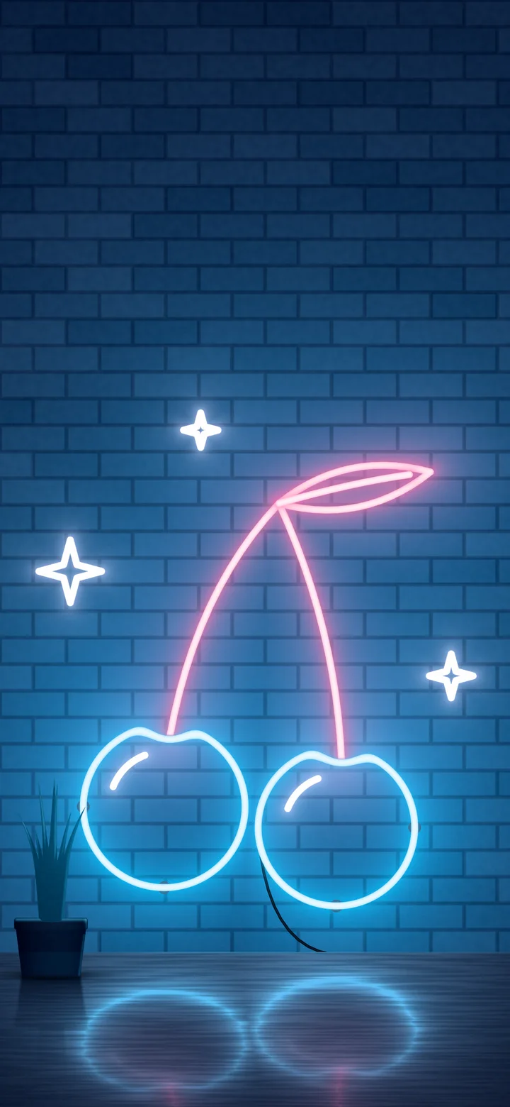 Navy Neon Cherries wallpaper for iPhone and Android