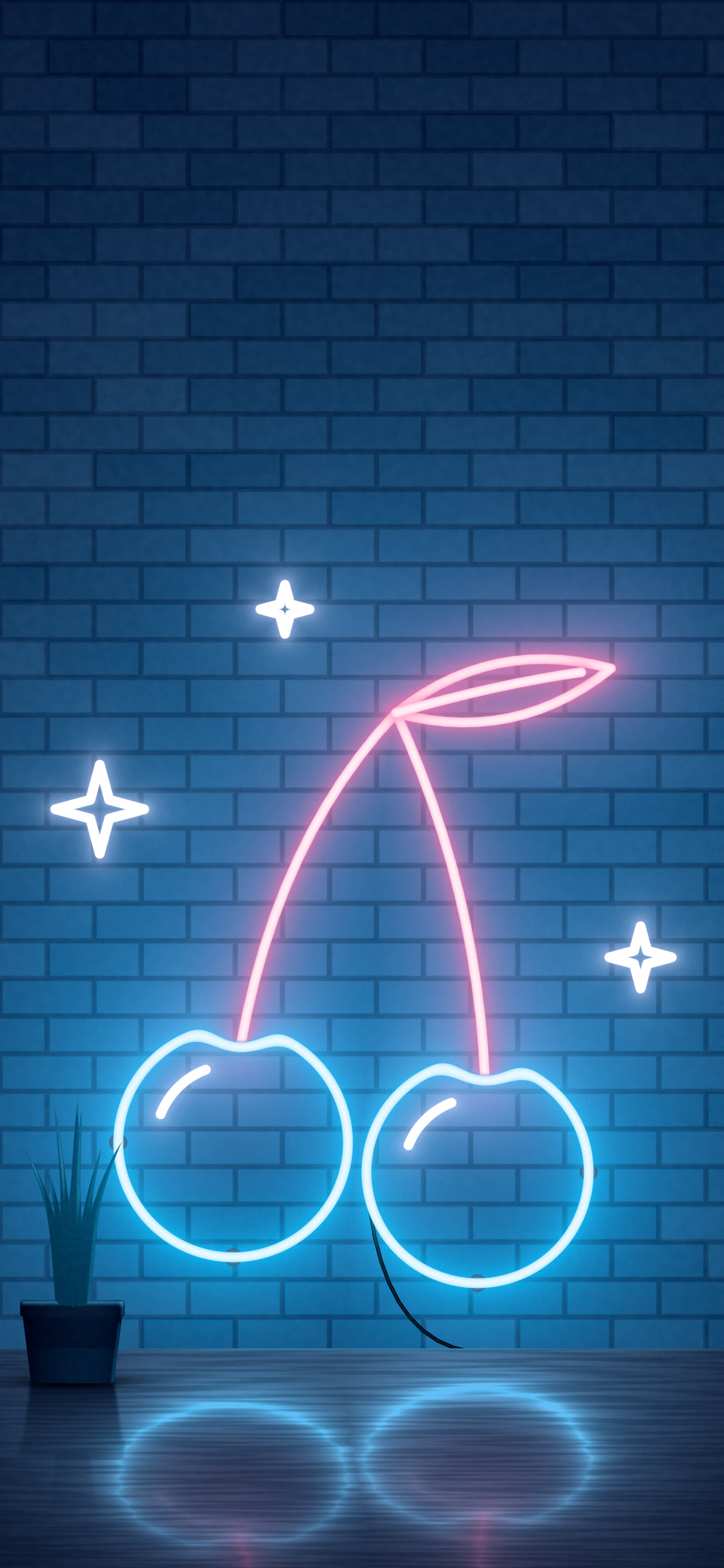 Navy Neon Cherries wallpaper for iPhone and Android