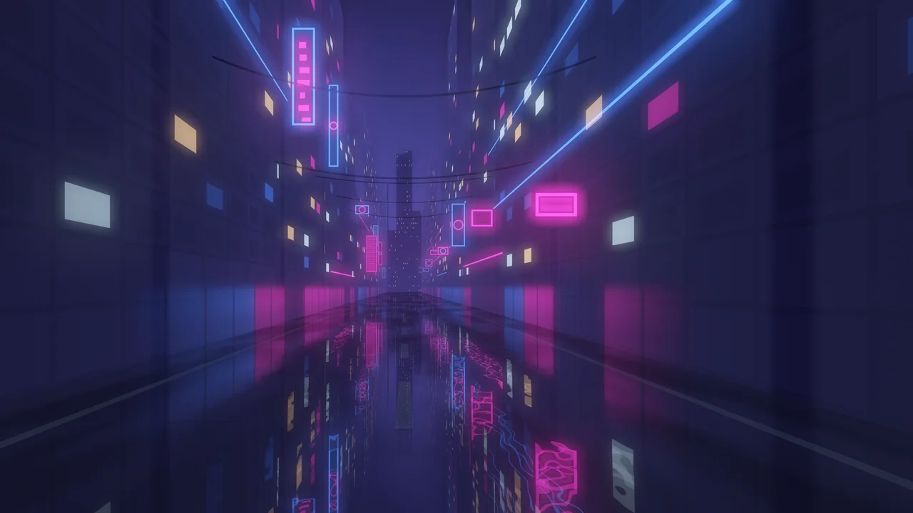 Navy Neon City Street desktop wallpaper in 4K
