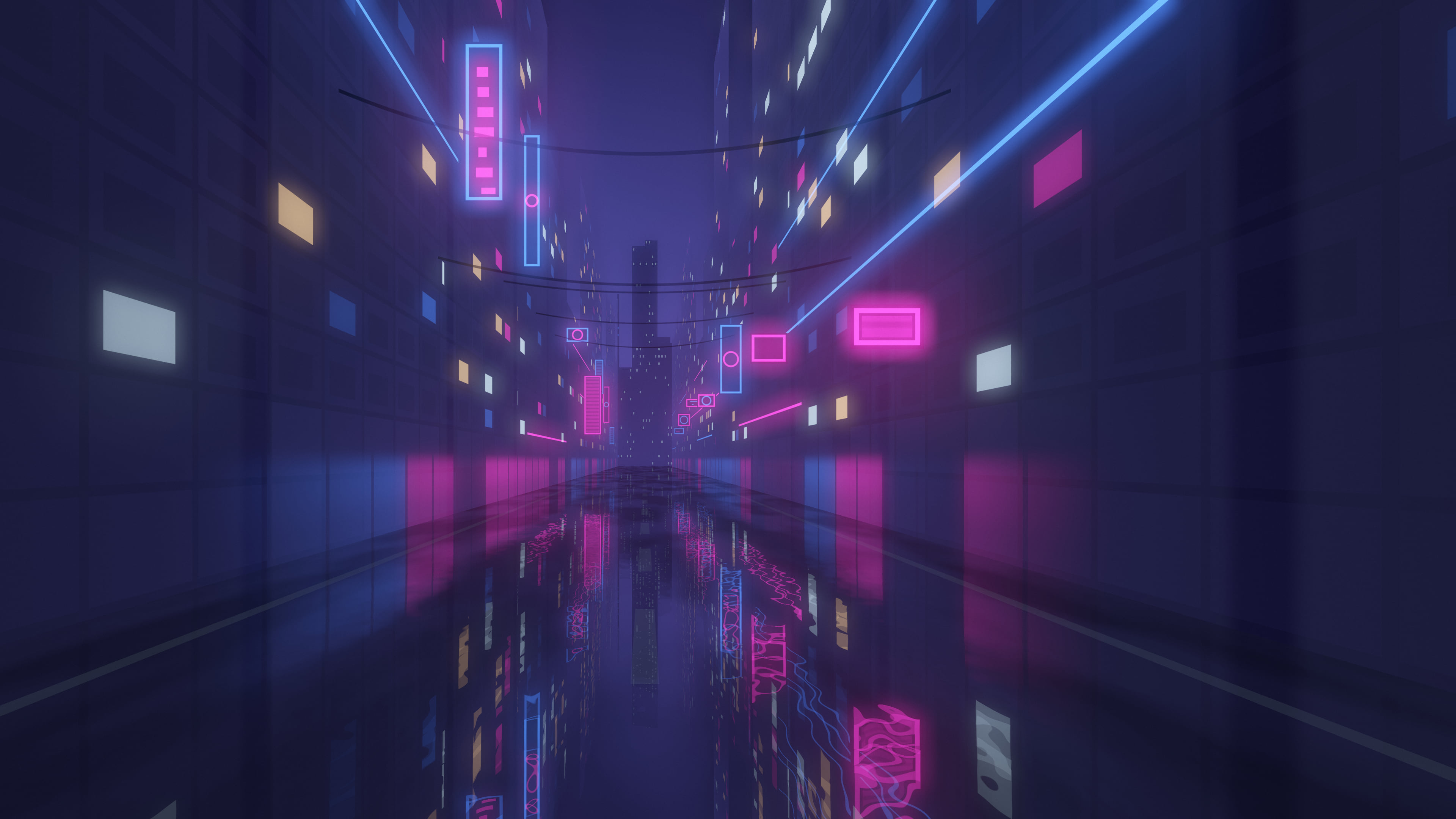 Navy Neon City Street desktop wallpaper in 4K