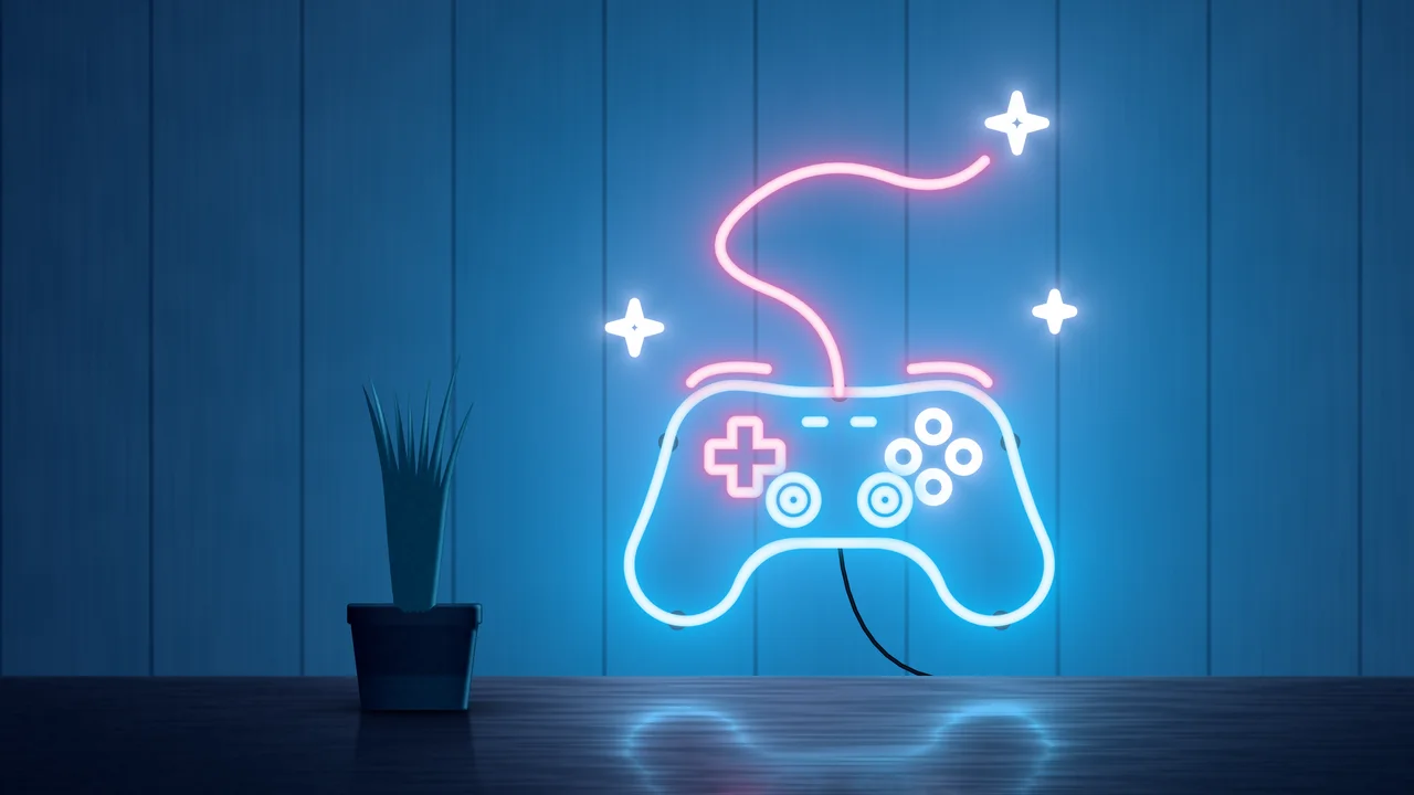 Navy Neon Gaming Controller desktop wallpaper in 4K