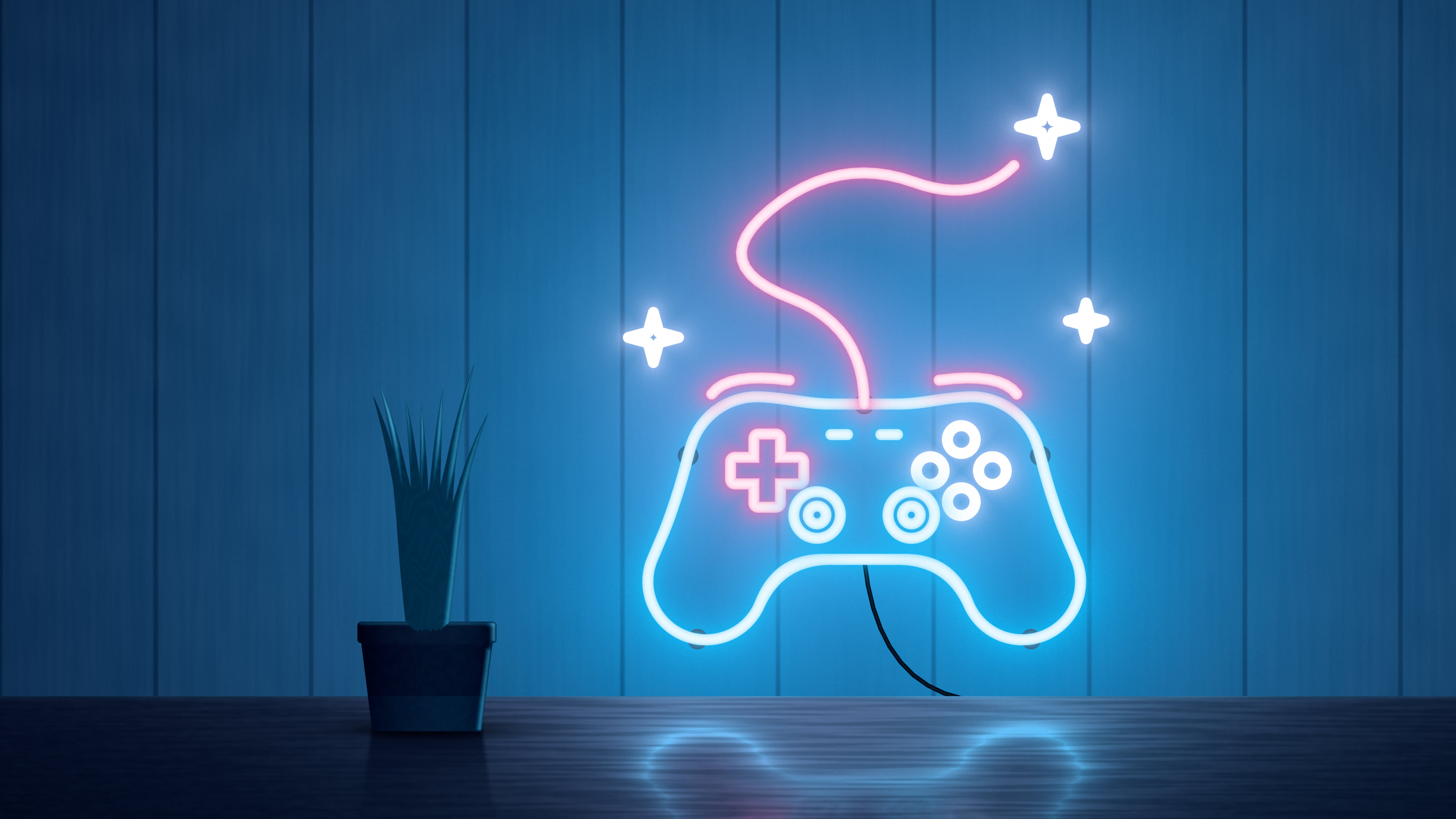 Navy Neon Gaming Controller desktop wallpaper in 4K