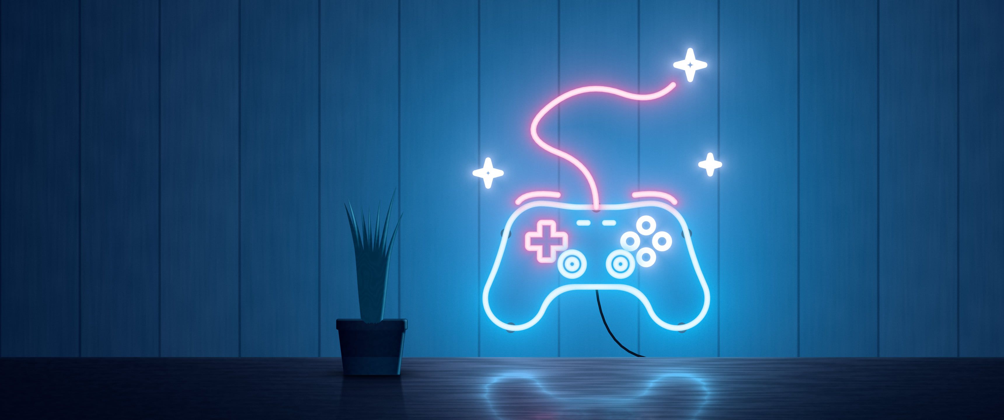 Navy Neon Gaming Controller ultrawide wallpaper, 3440 × 1440