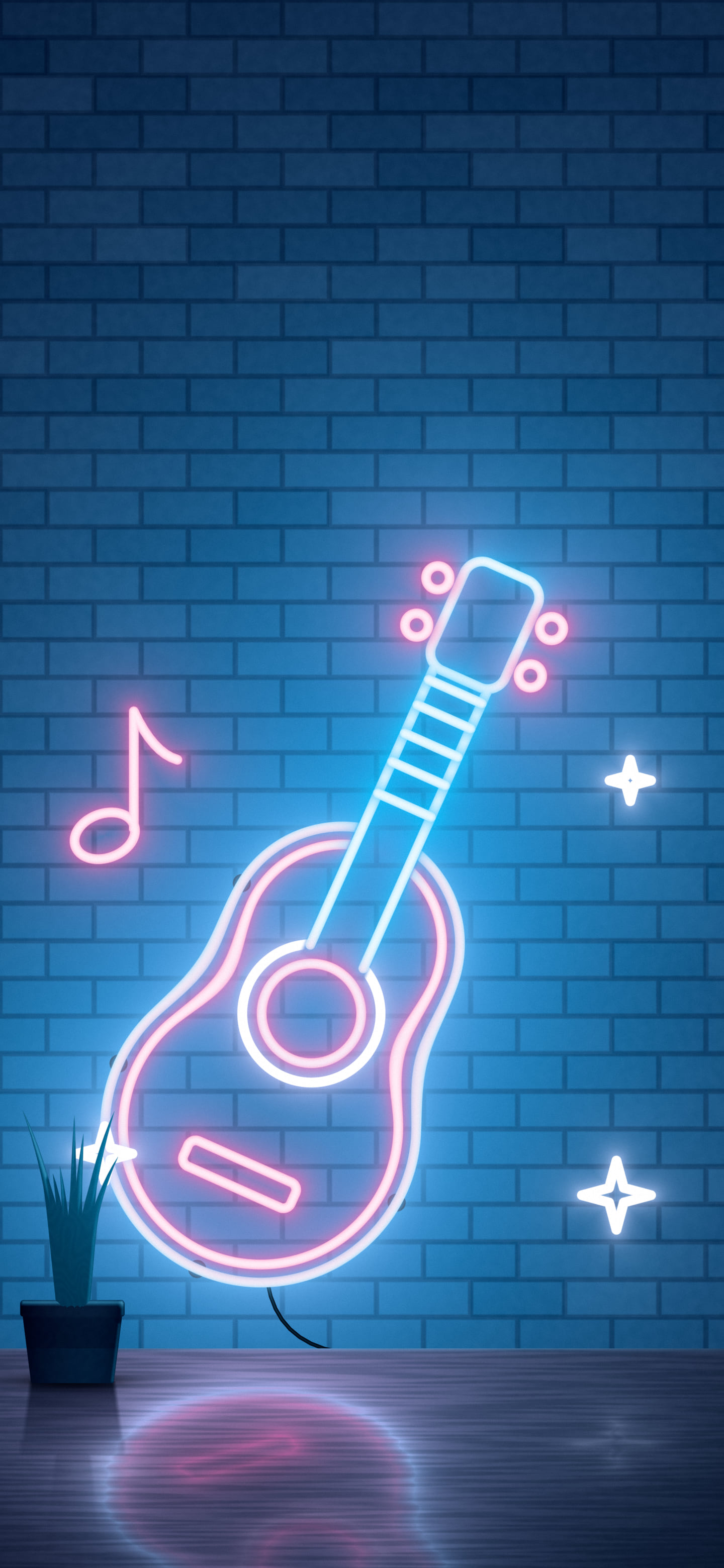 Navy Neon Guitar wallpaper for iPhone and Android