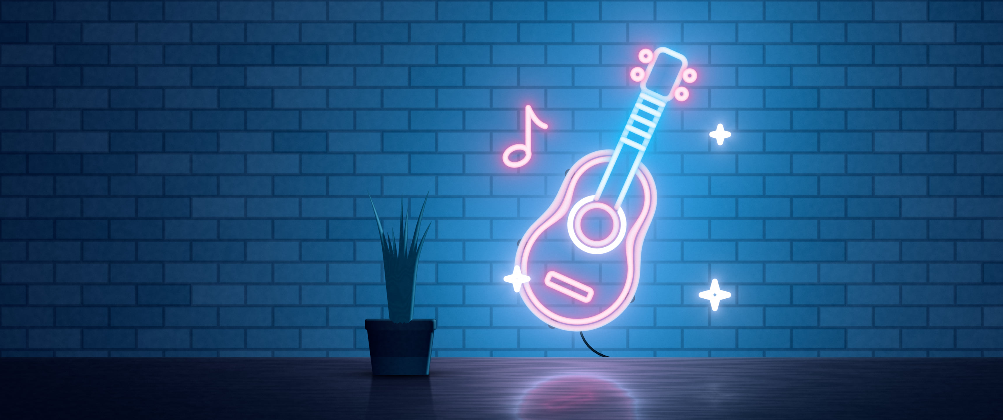 Navy Neon Guitar ultrawide wallpaper, 3440 × 1440