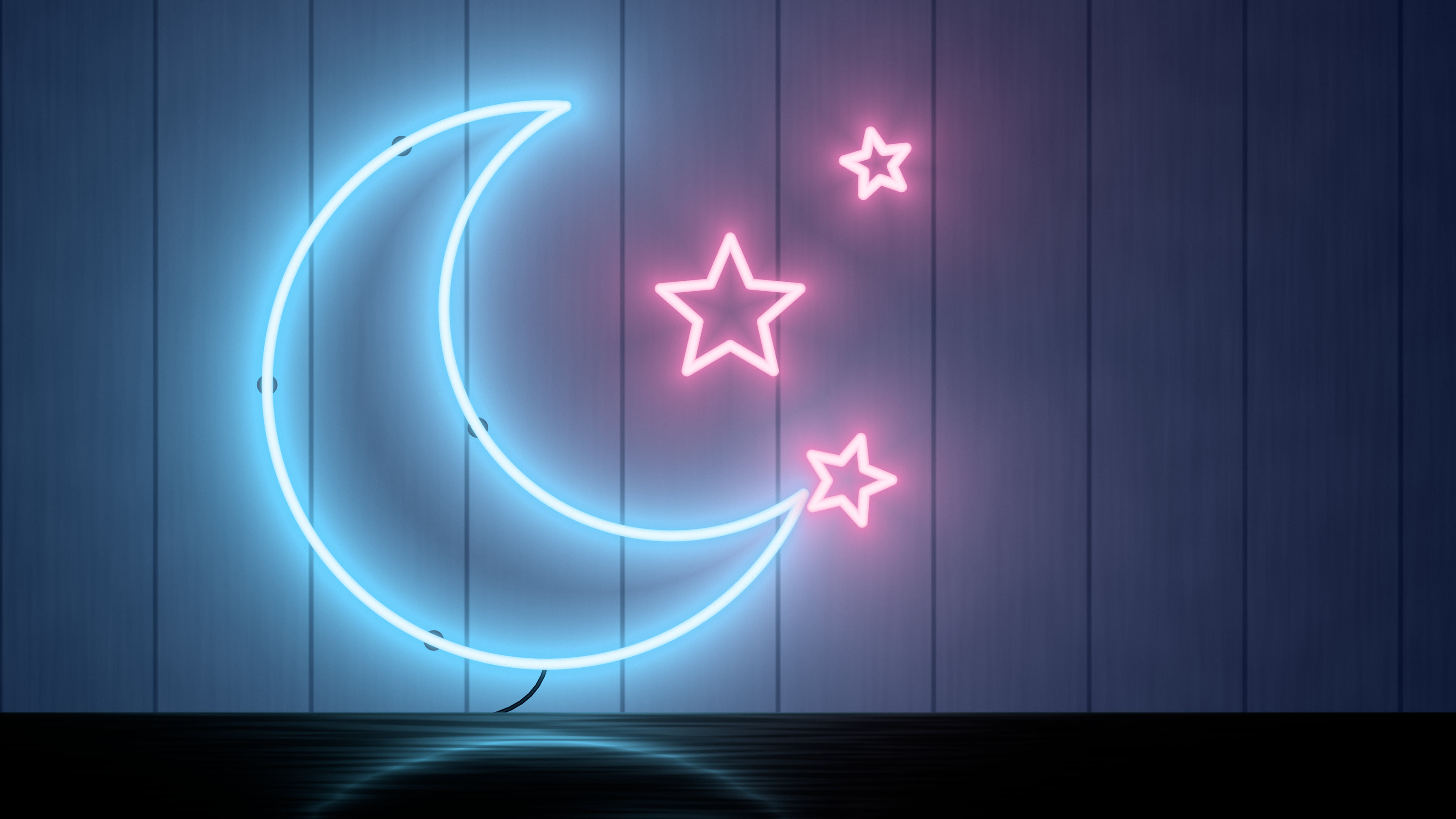 Navy Neon Moon desktop wallpaper in 4K
