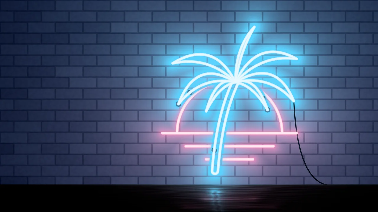 Navy Neon Palm Tree desktop wallpaper in 4K
