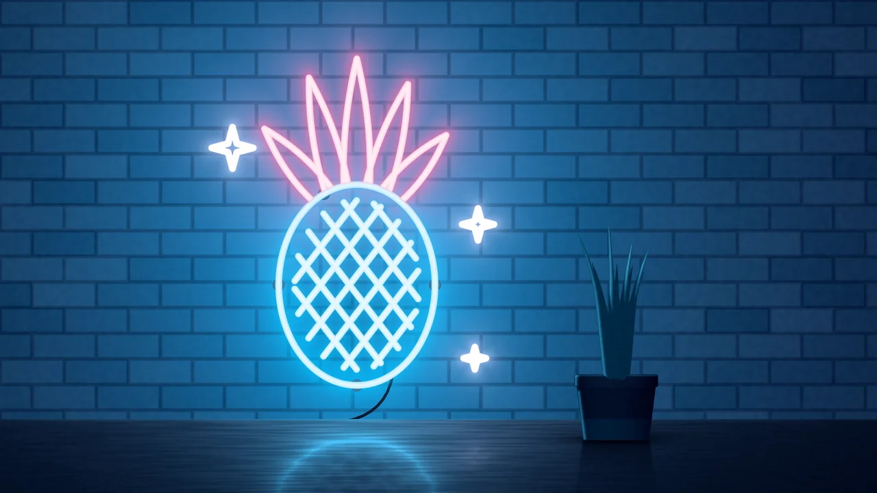 Navy Neon Pineapple desktop wallpaper in 4K
