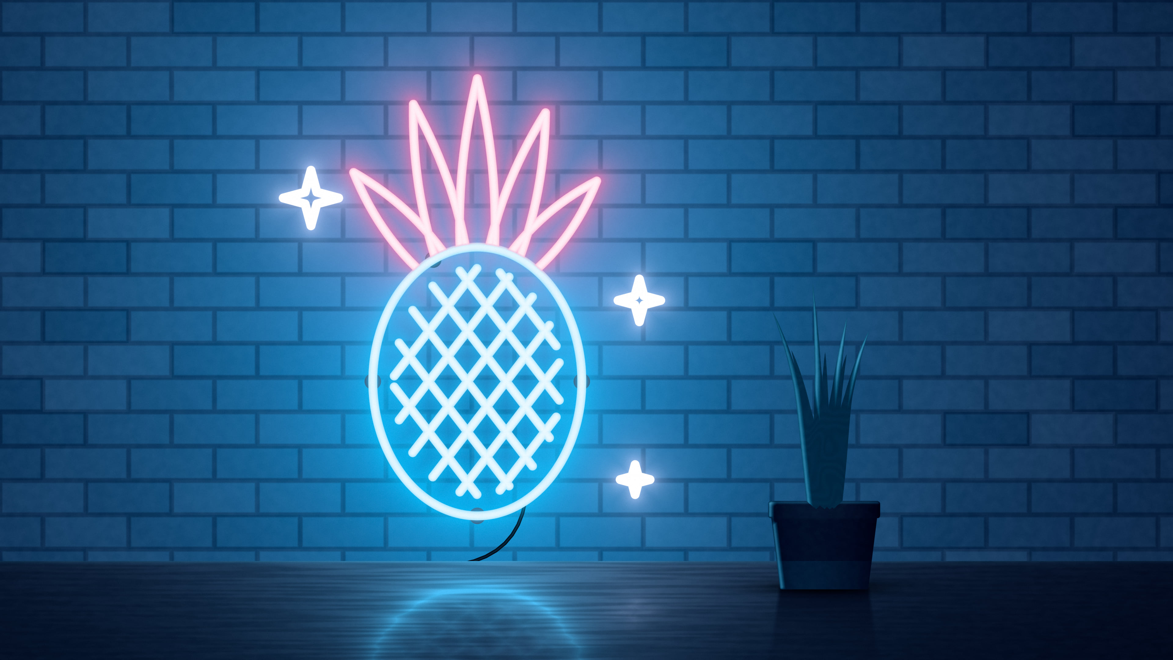Navy Neon Pineapple desktop wallpaper in 4K
