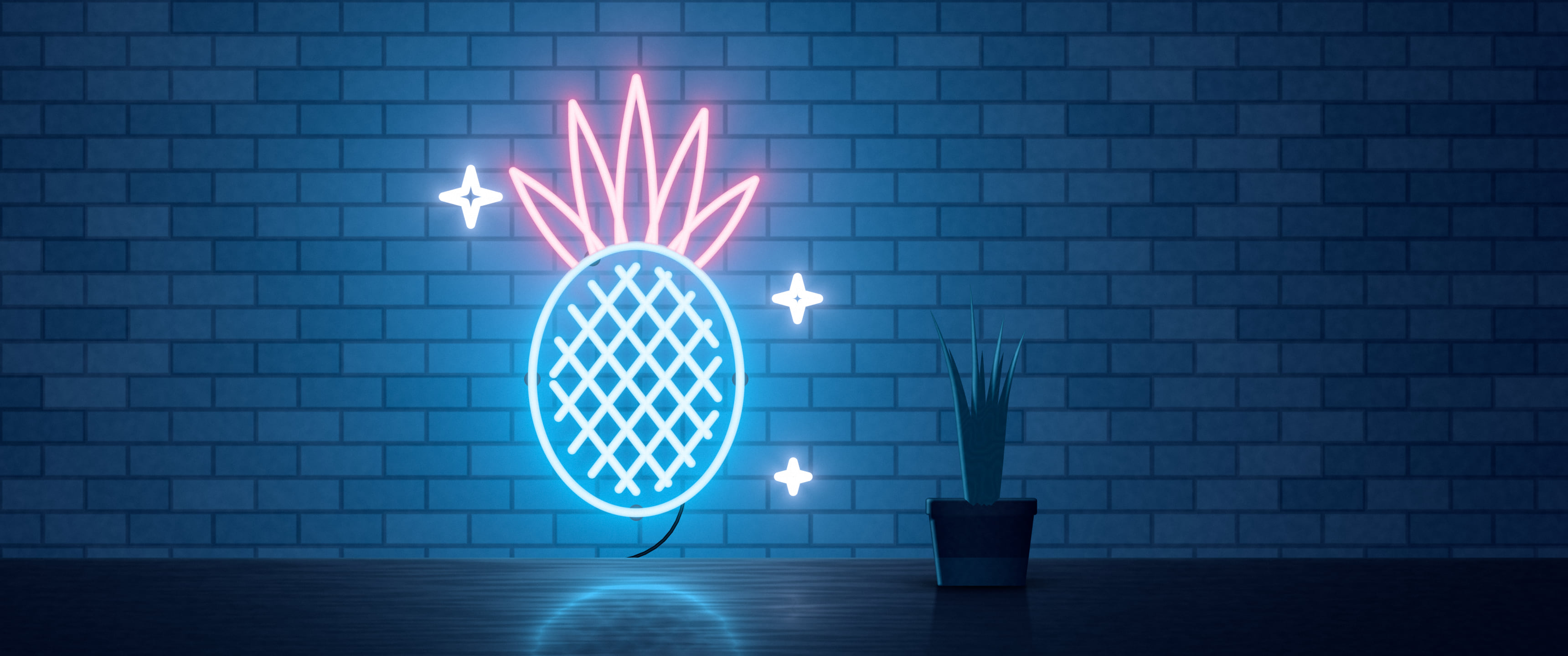 Navy Neon Pineapple ultrawide wallpaper, 3440 × 1440
