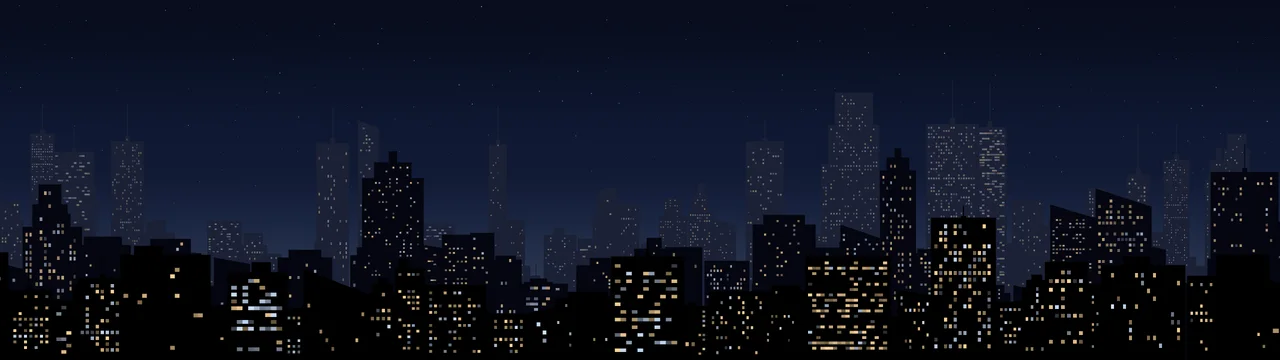 Navy Night City Skyline dual monitor wallpaper, 7680 × 2160
