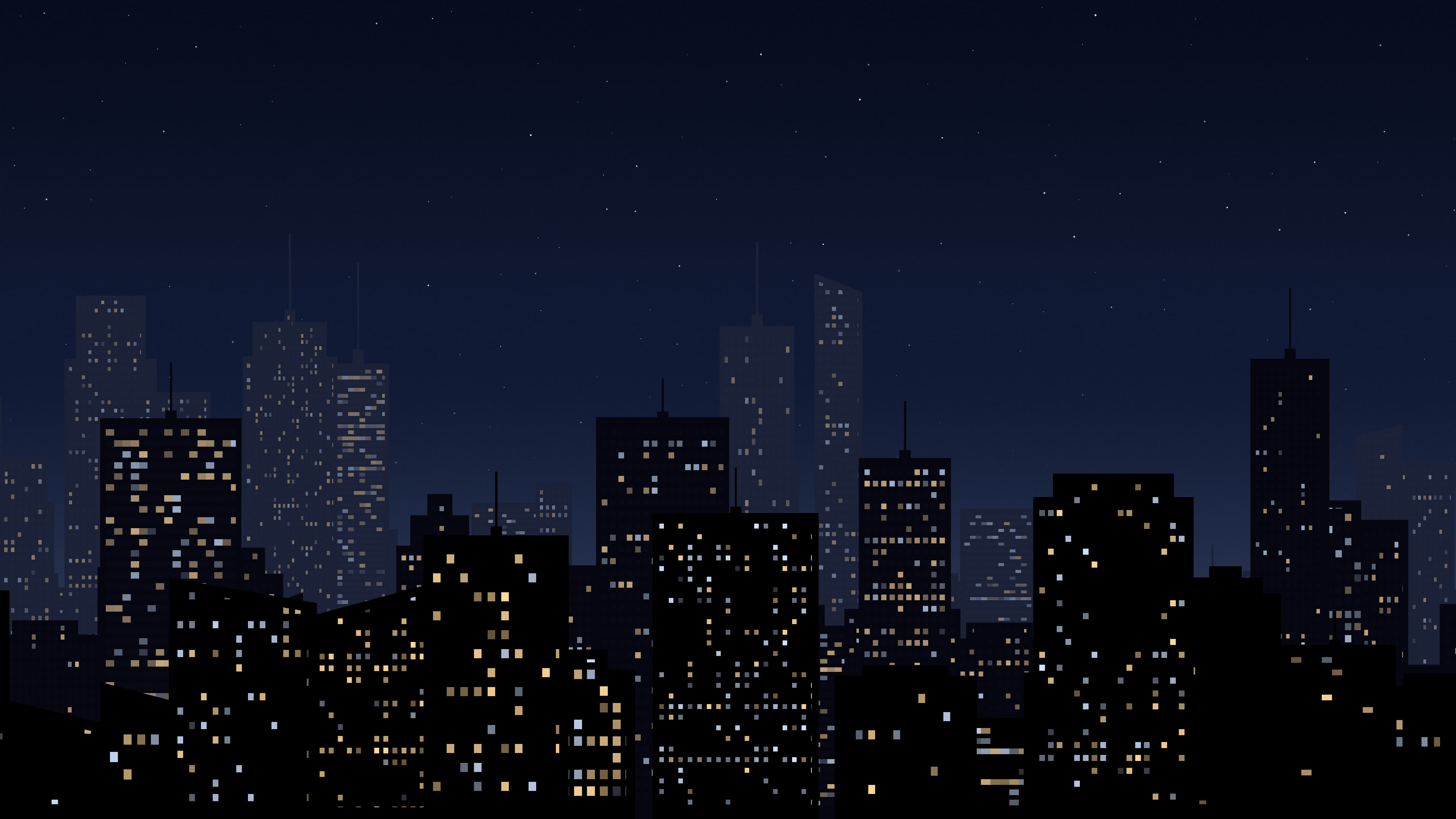 Navy Night City Skyline desktop wallpaper in 4K