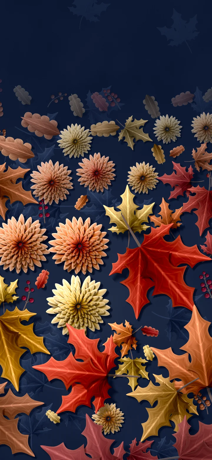 Navy Paper Autumn Leaves Pattern wallpaper for iPhone and Android
