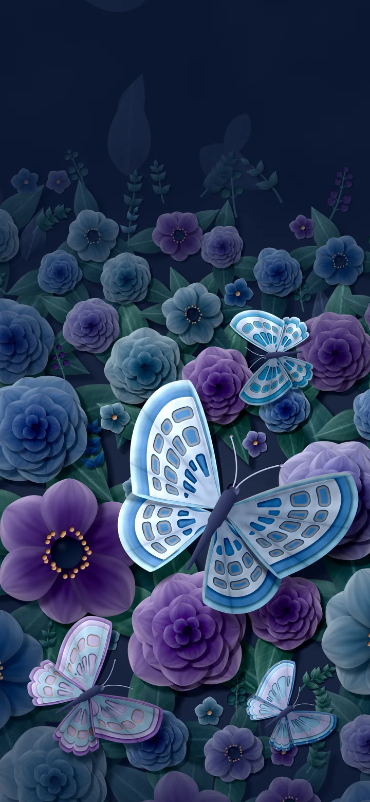 Navy Paper Butterflies and Flowers wallpaper for iPhone and Android