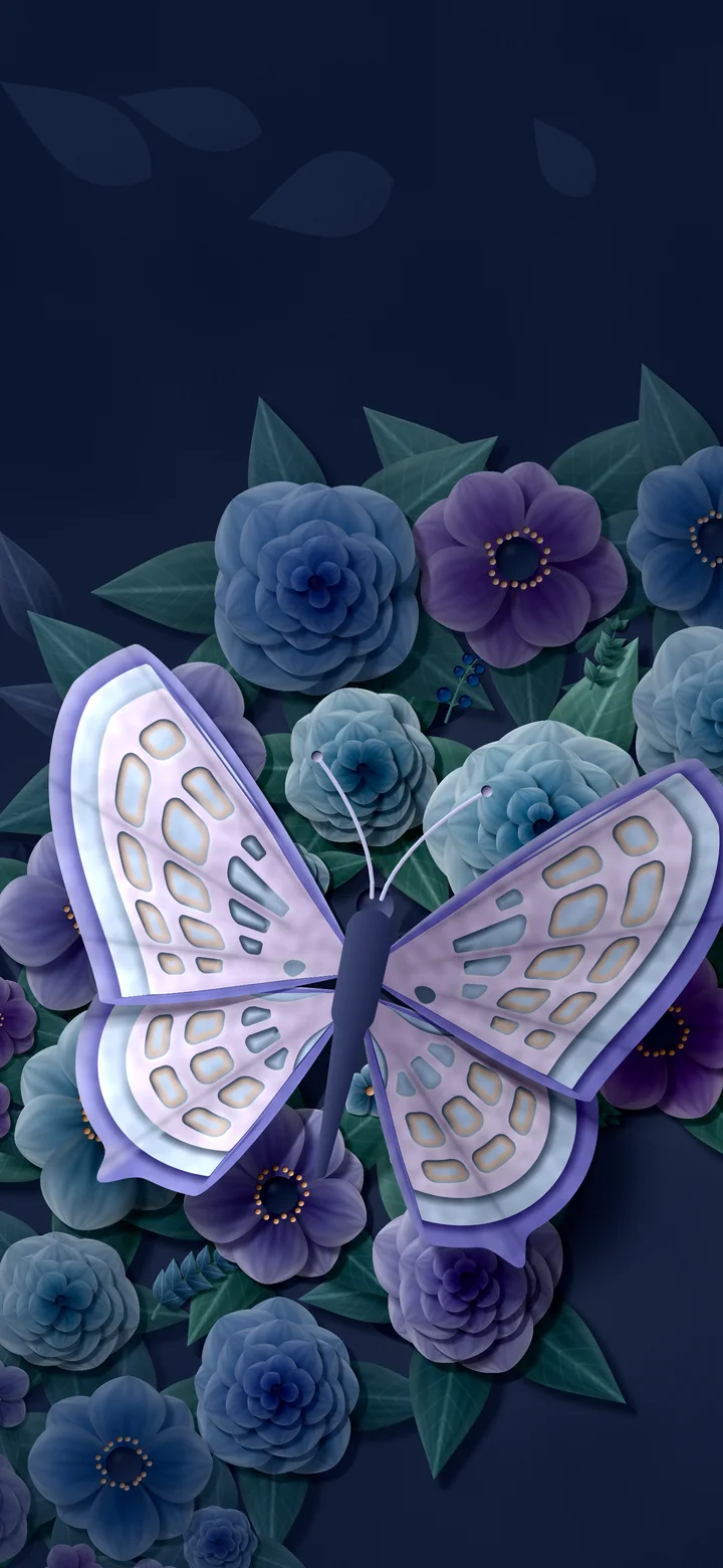 Navy Paper Butterfly on Flowers wallpaper for iPhone and Android