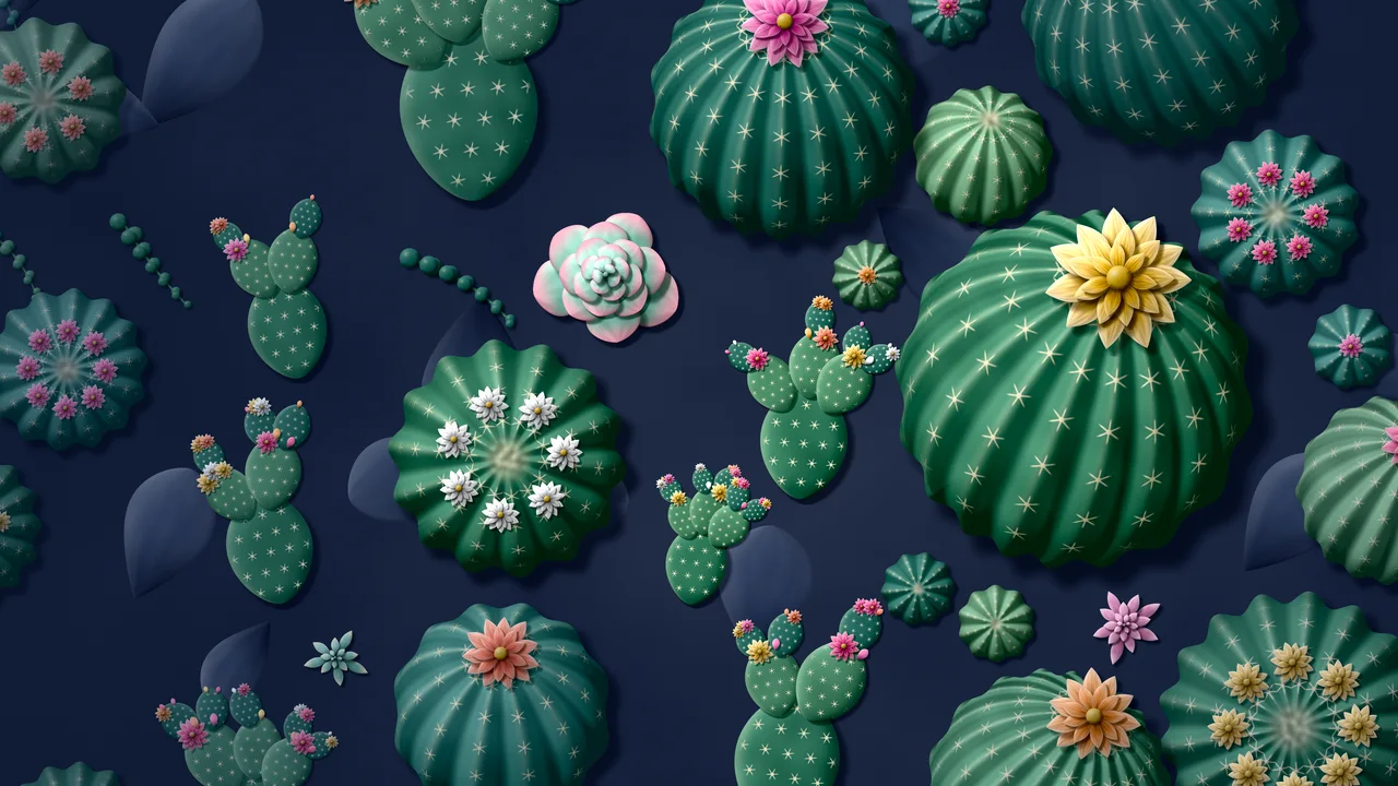 Navy Paper Cactus and Succulents desktop wallpaper in 4K