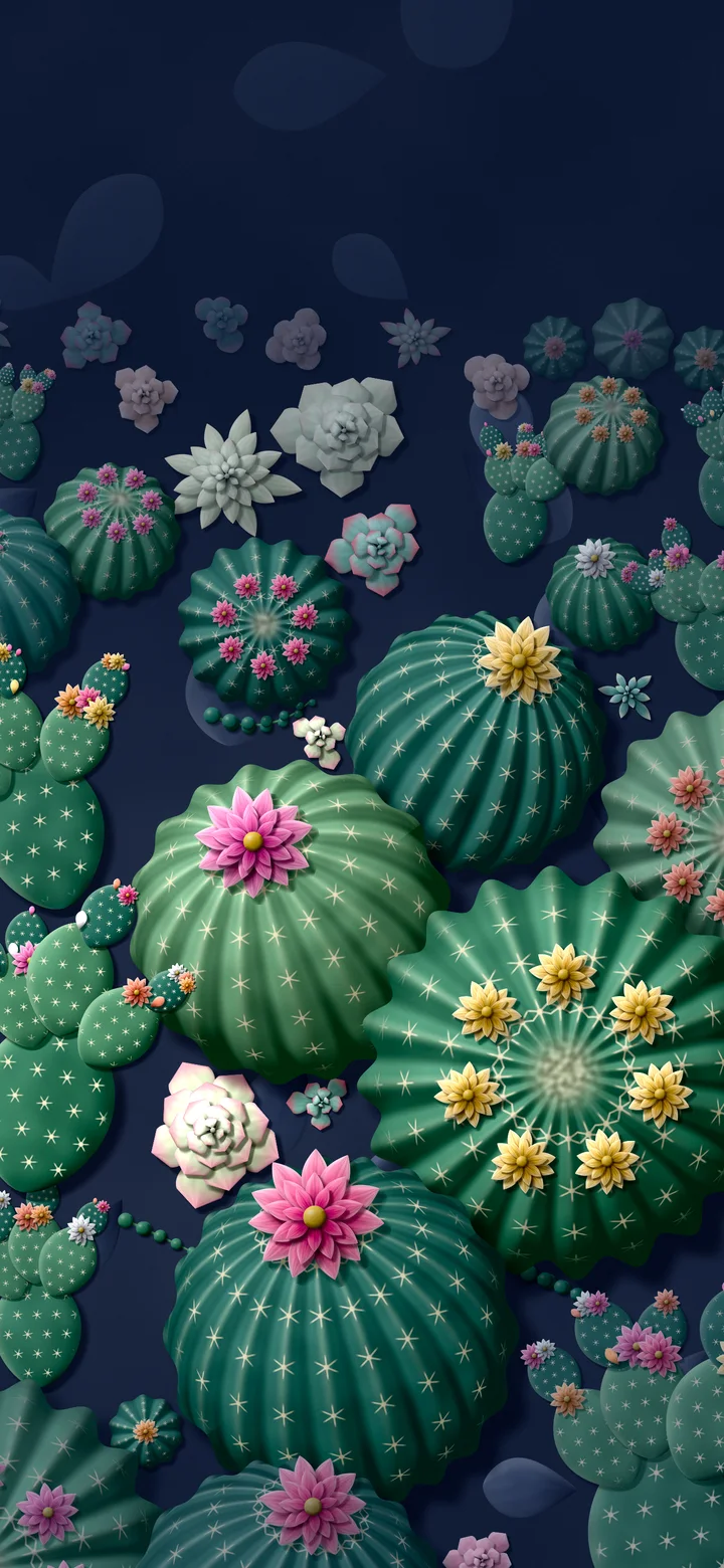Navy Paper Cactus and Succulents wallpaper for iPhone and Android