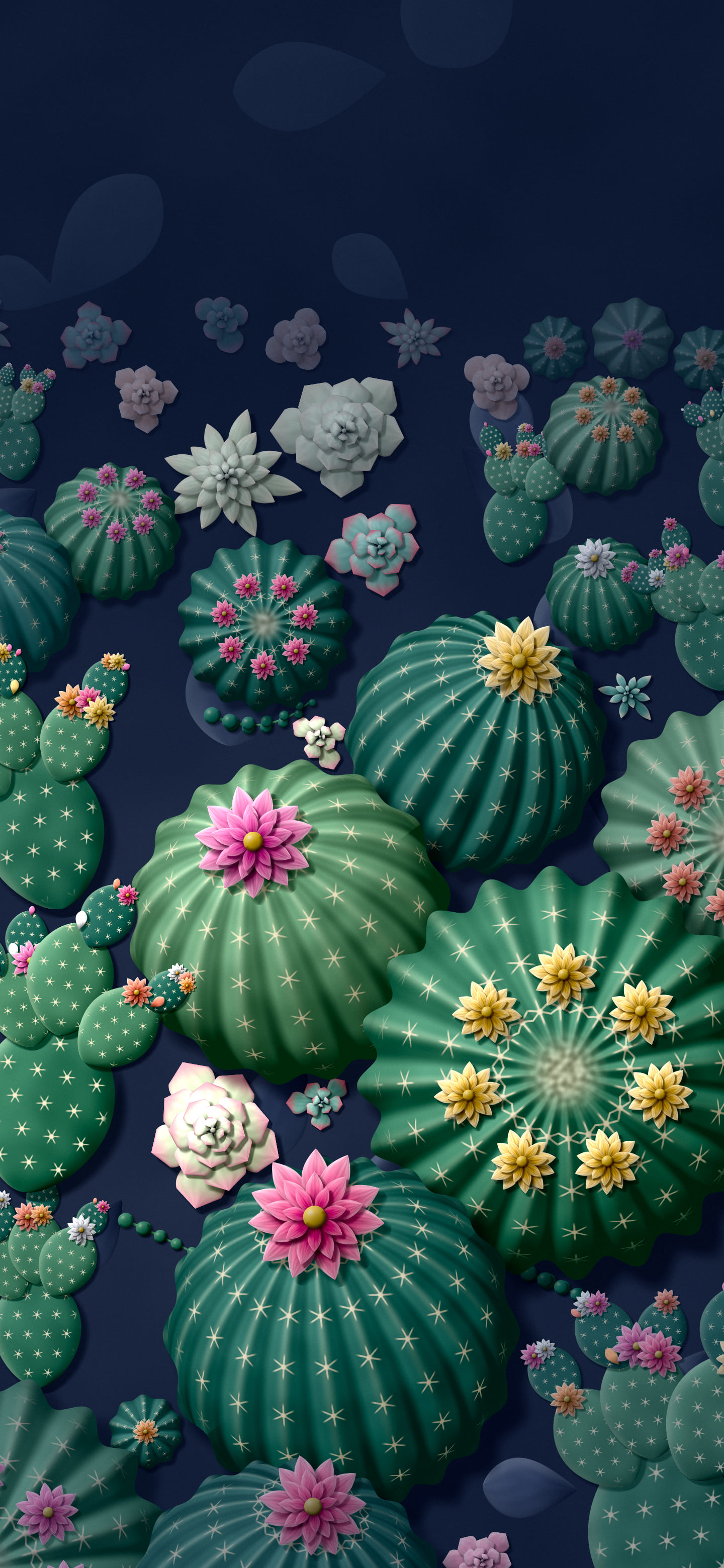 Navy Paper Cactus and Succulents wallpaper for iPhone and Android