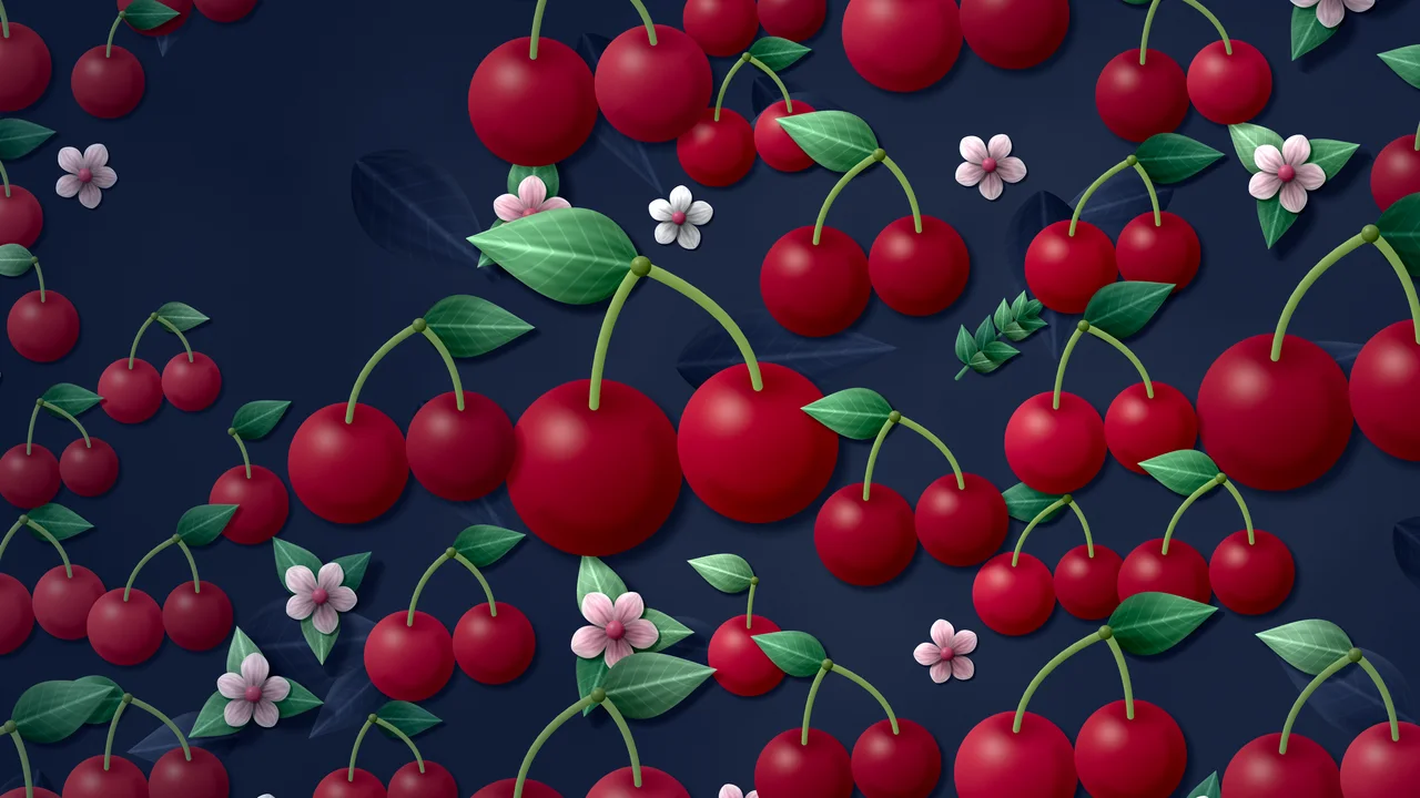 Navy Paper Cherry Pattern desktop wallpaper in 4K
