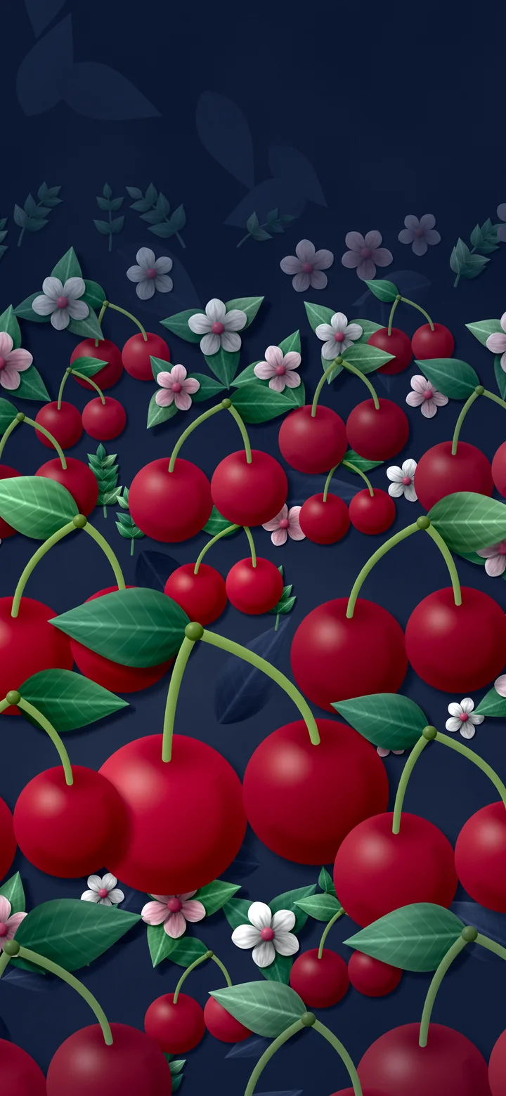 Navy Paper Cherry Pattern wallpaper for iPhone and Android
