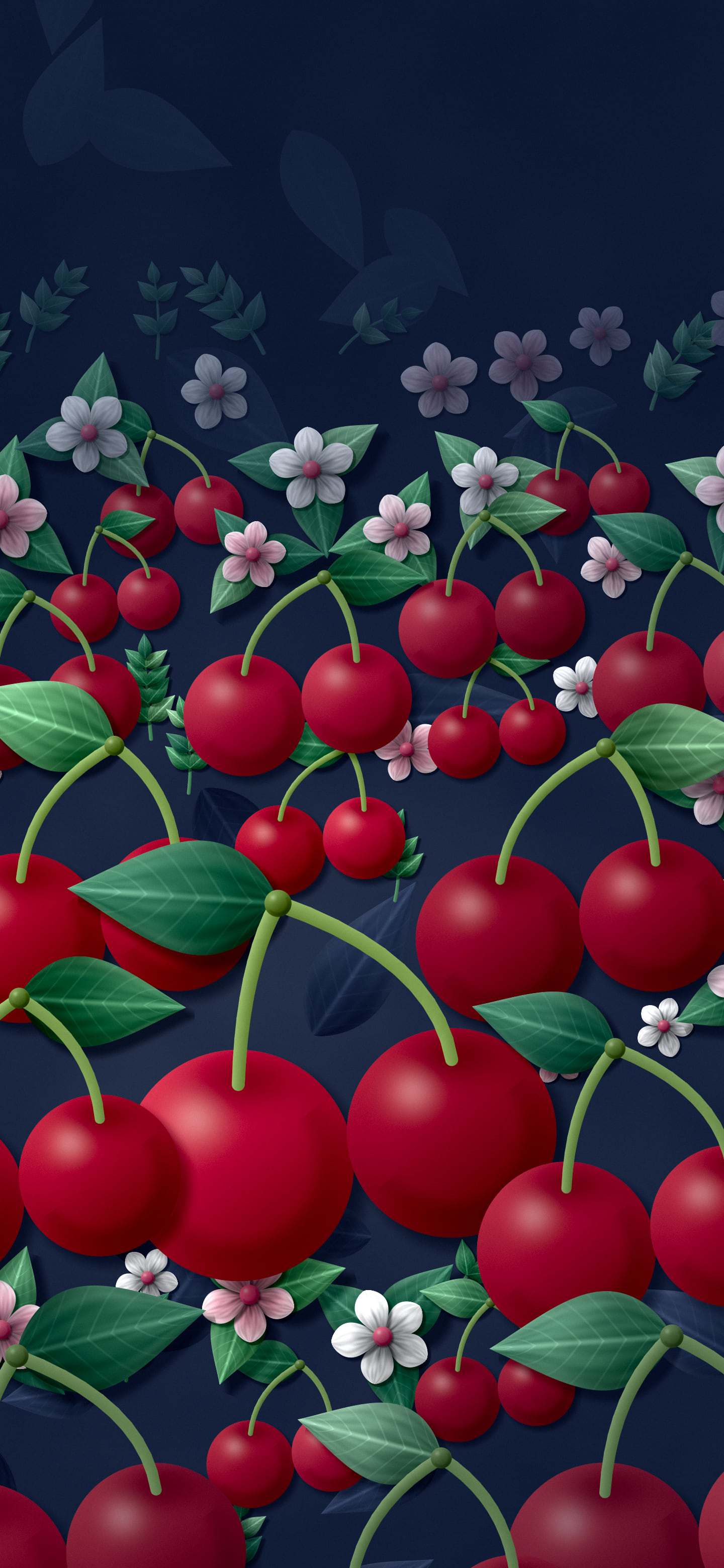 Navy Paper Cherry Pattern wallpaper for iPhone and Android