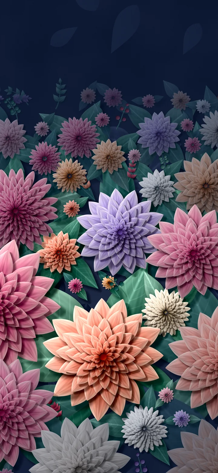 Navy Paper Dahlia Pattern wallpaper for iPhone and Android