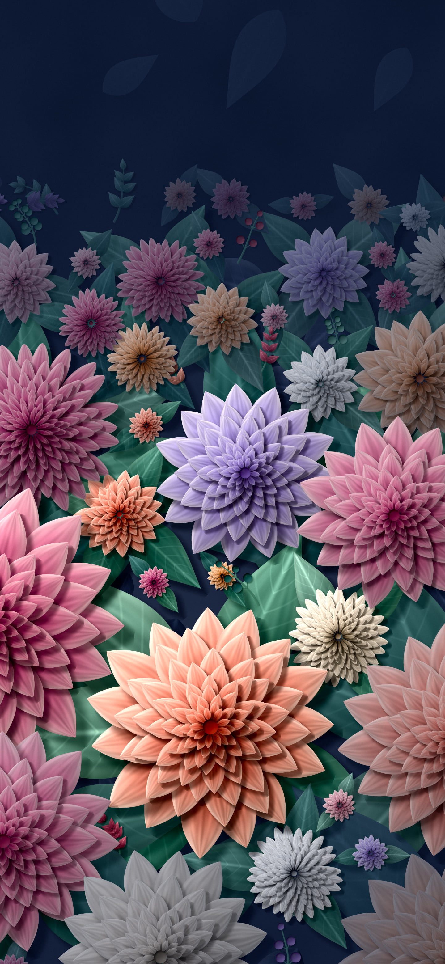 Navy Paper Dahlia Pattern wallpaper for iPhone and Android