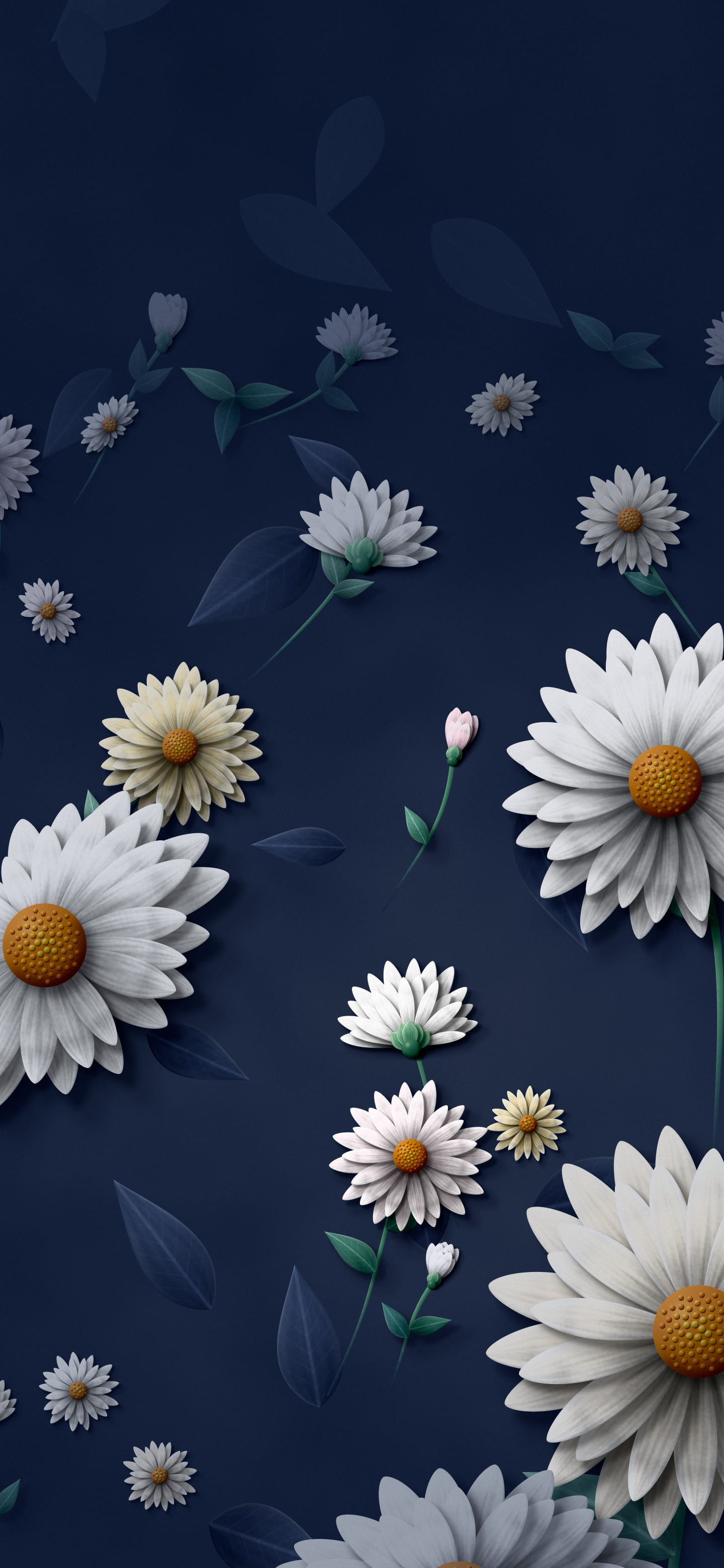 Navy Paper Daisy Pattern wallpaper for iPhone and Android