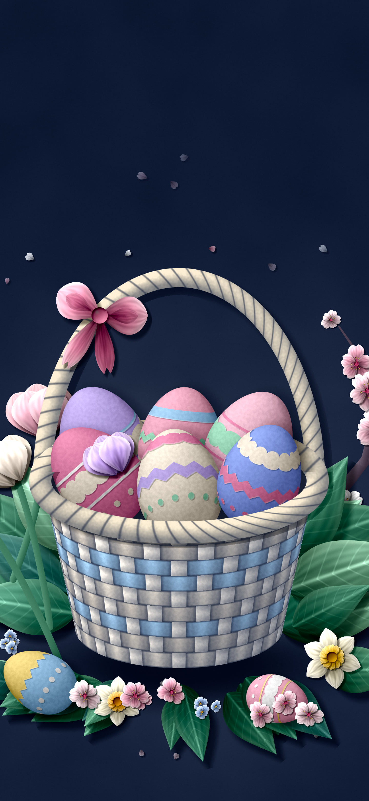 Navy Paper Easter Egg Basket wallpaper for iPhone and Android