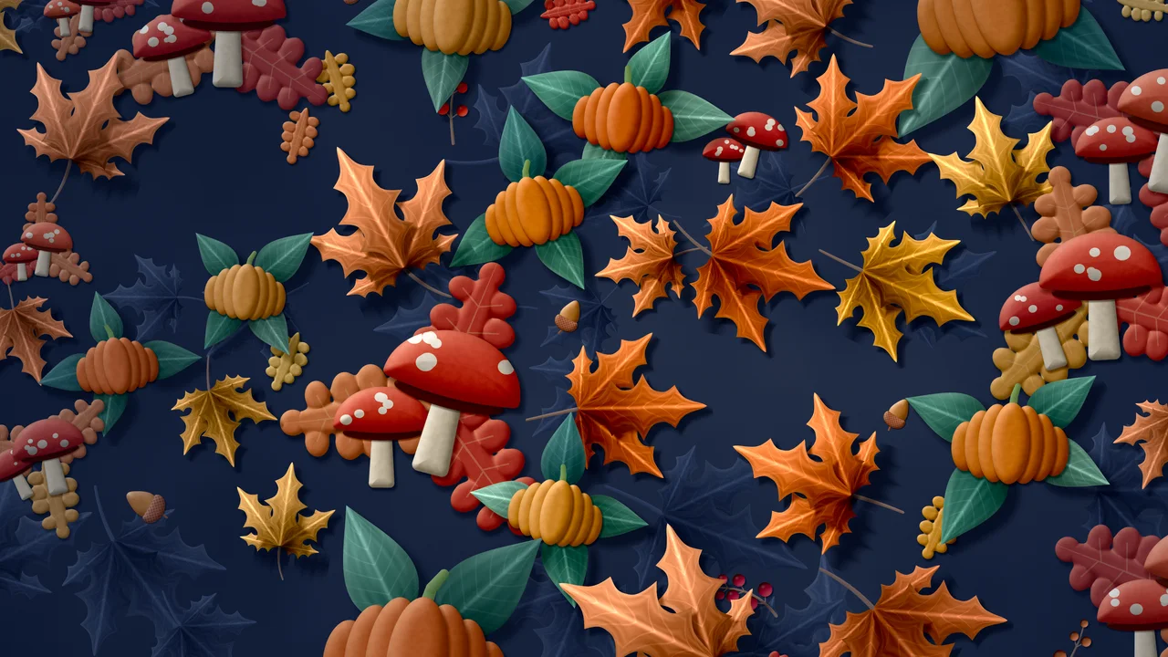 Navy Paper Fall Harvest Pattern desktop wallpaper in 4K