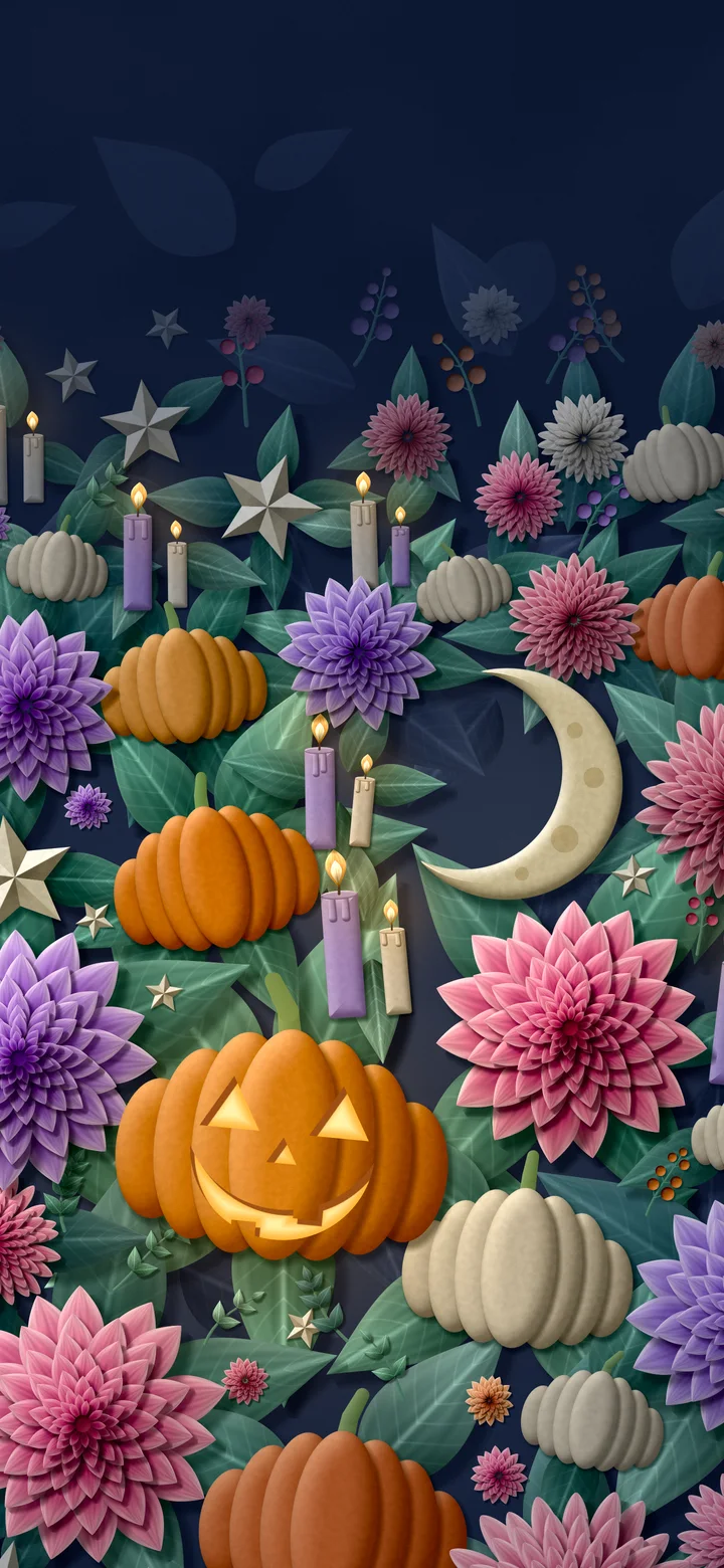 Navy Paper Halloween Pumpkin and Moon Pattern wallpaper for iPhone and Android