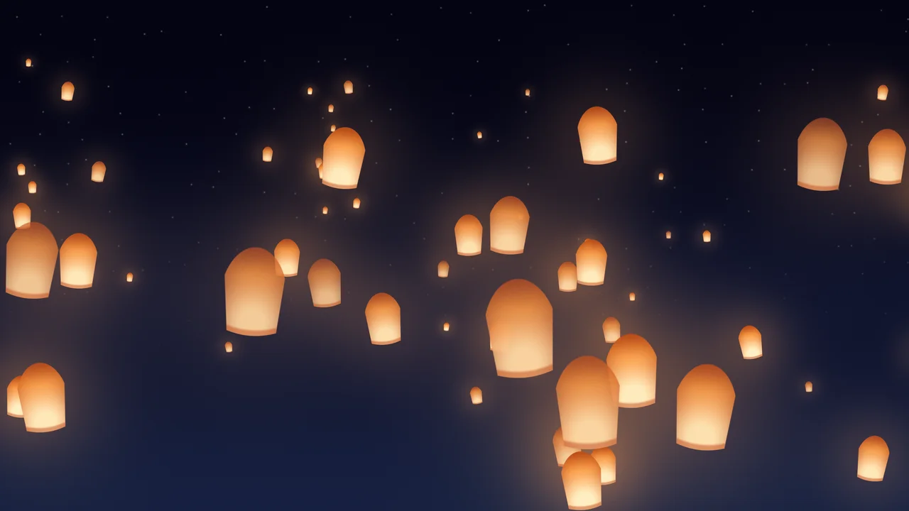 Navy Paper Lanterns desktop wallpaper in 4K