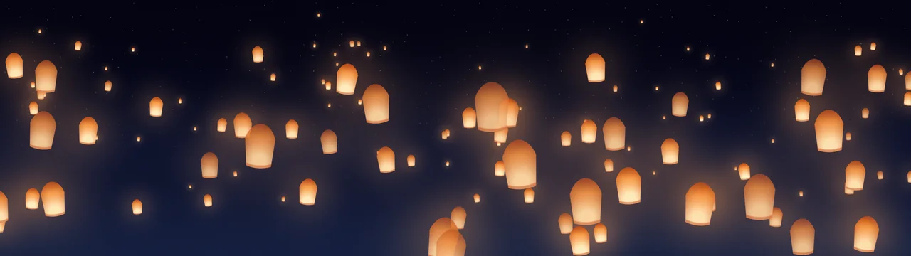 Navy Paper Lanterns dual monitor wallpaper, 7680 × 2160