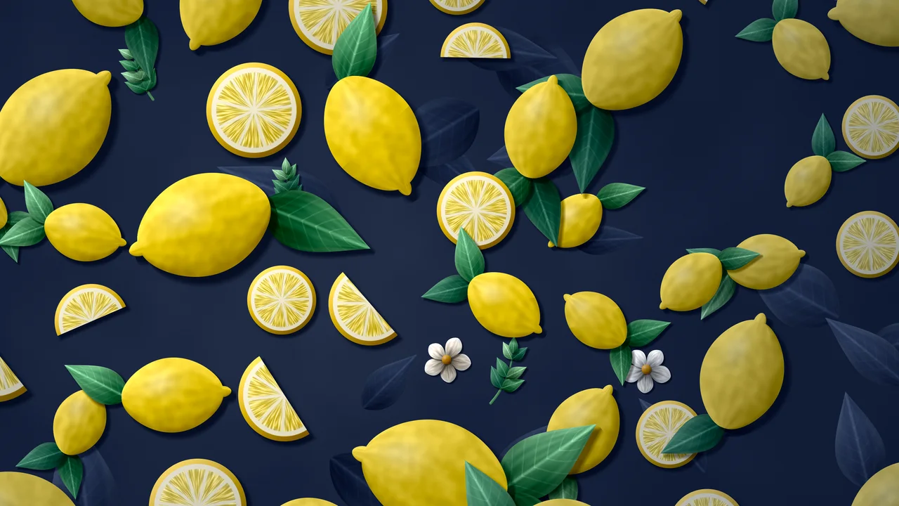 Navy Paper Lemon Pattern desktop wallpaper in 4K