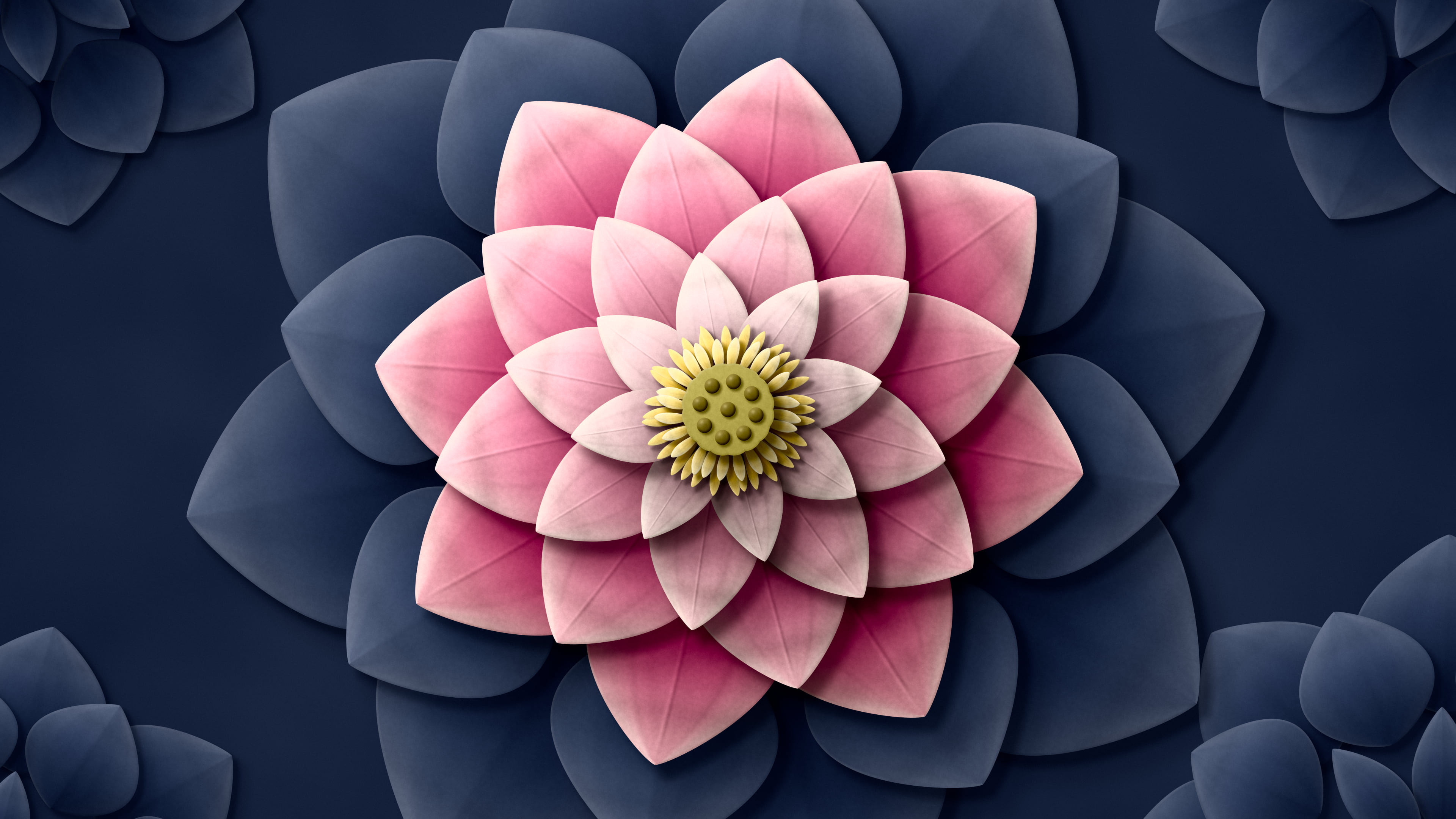 Navy Paper Lotus Mandala desktop wallpaper in 4K