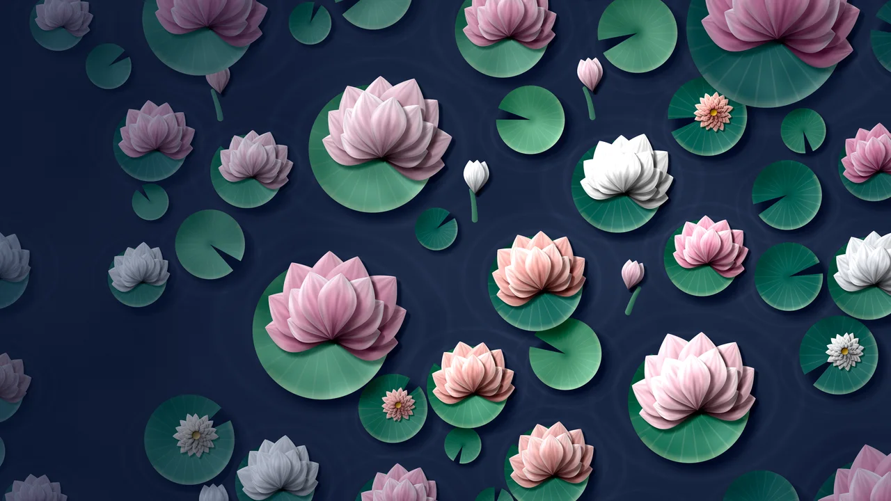 Navy Paper Lotus Pattern desktop wallpaper in 4K