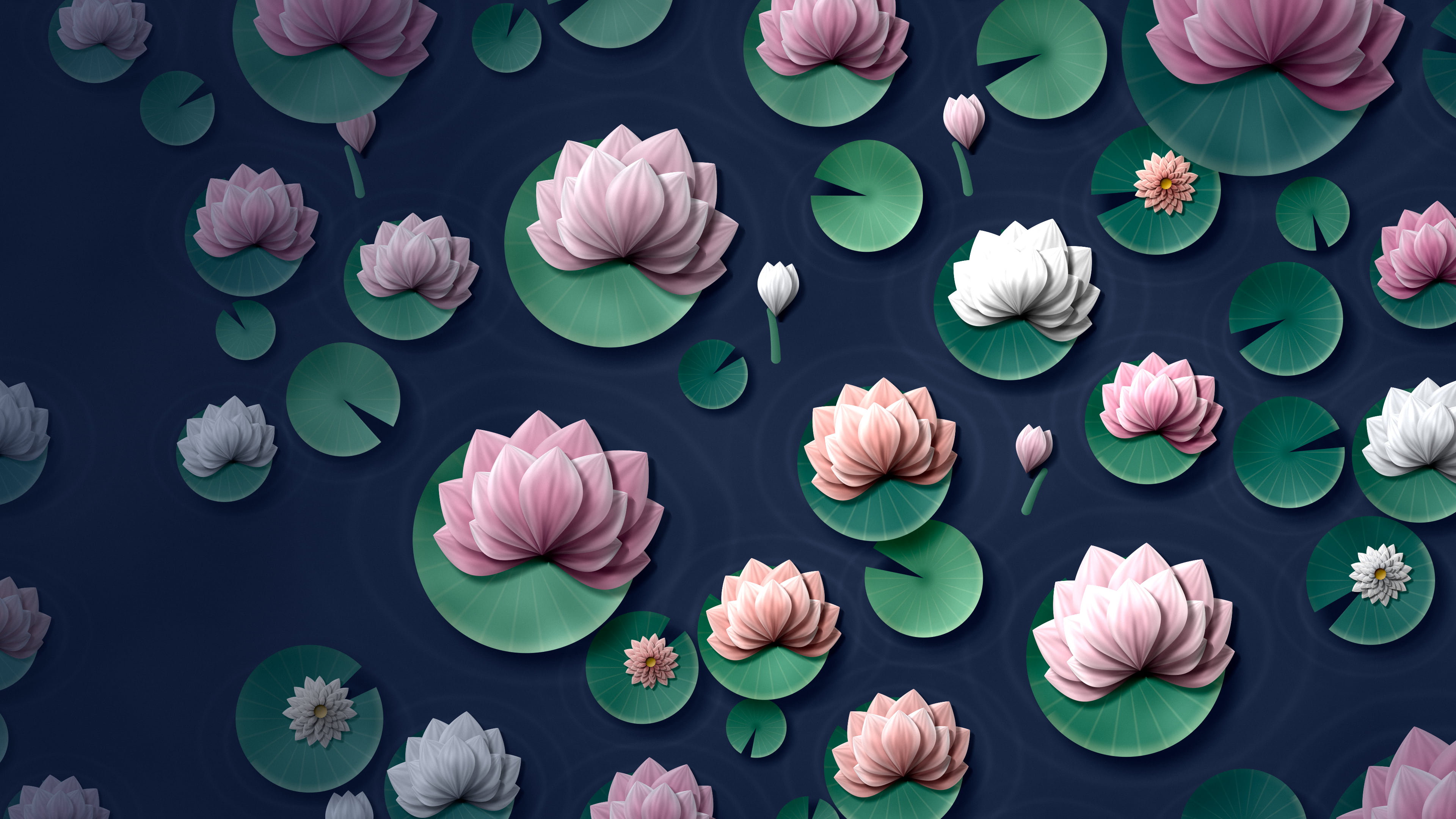 Navy Paper Lotus Pattern desktop wallpaper in 4K