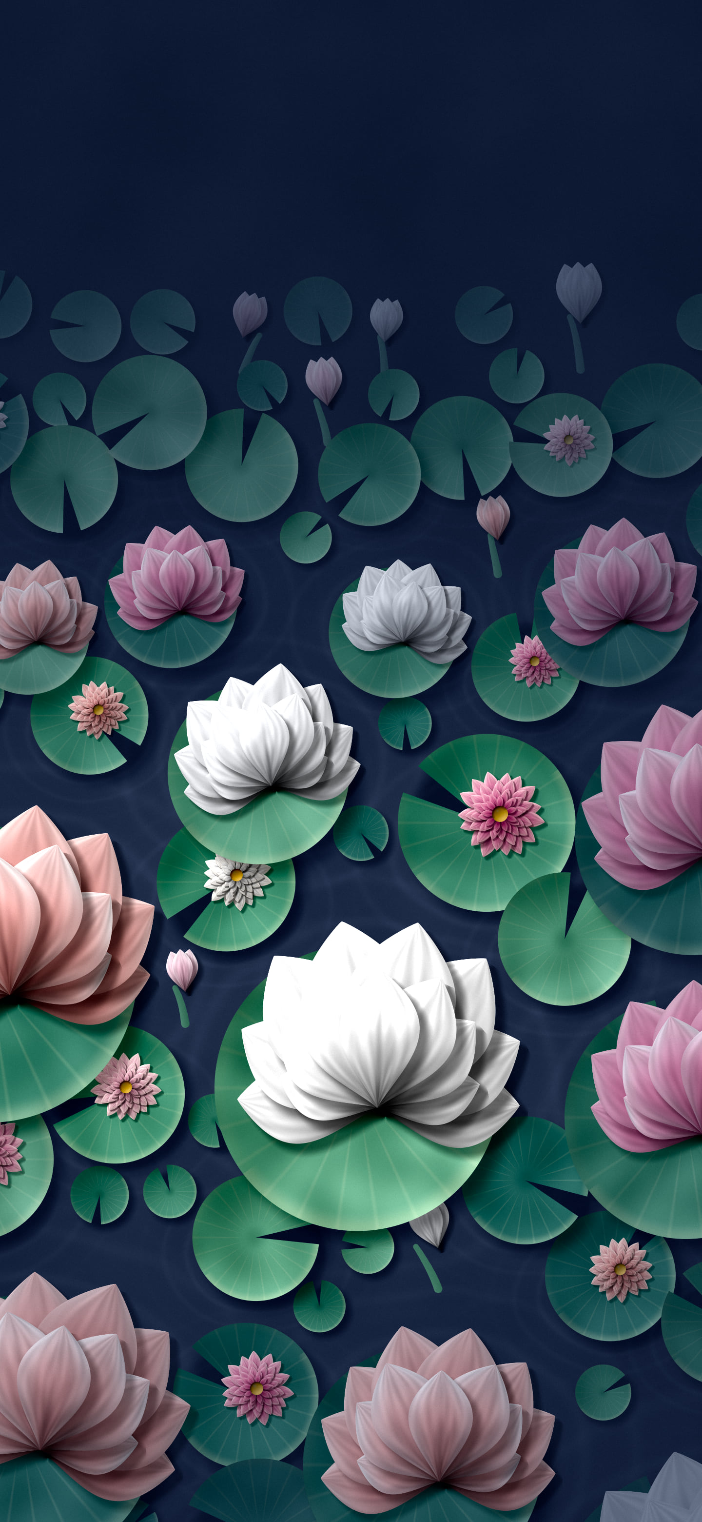 Navy Paper Lotus Pattern wallpaper for iPhone and Android