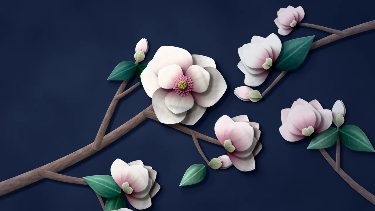 Navy Paper Magnolia Branch desktop wallpaper in 4K