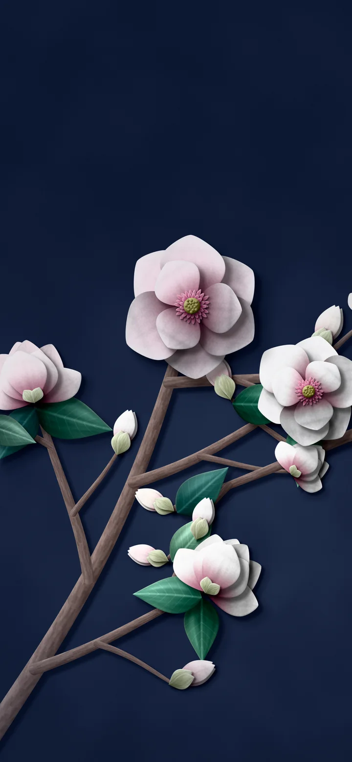 Navy Paper Magnolia Branch wallpaper for iPhone and Android