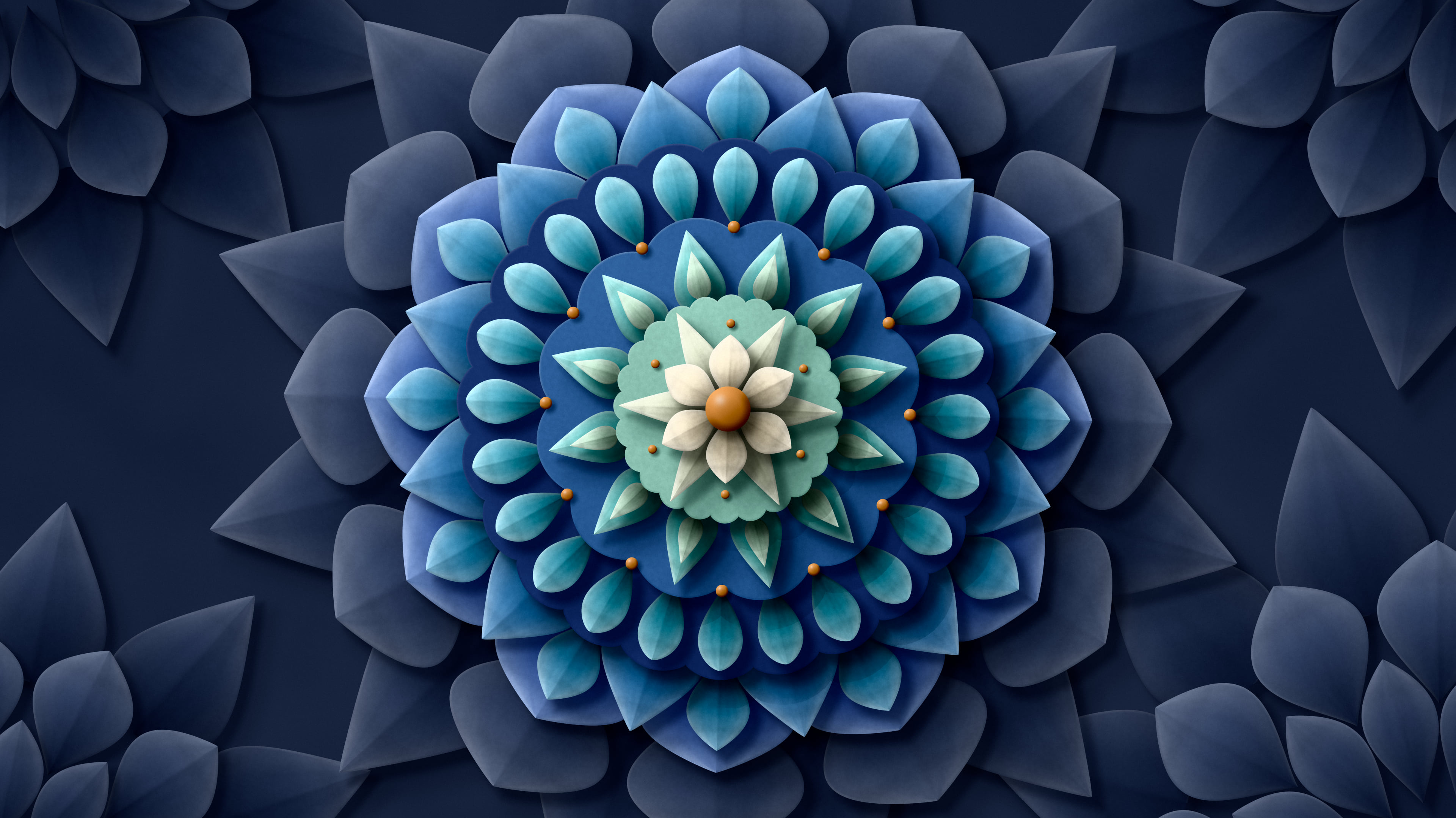 Navy Paper Mandala desktop wallpaper in 4K