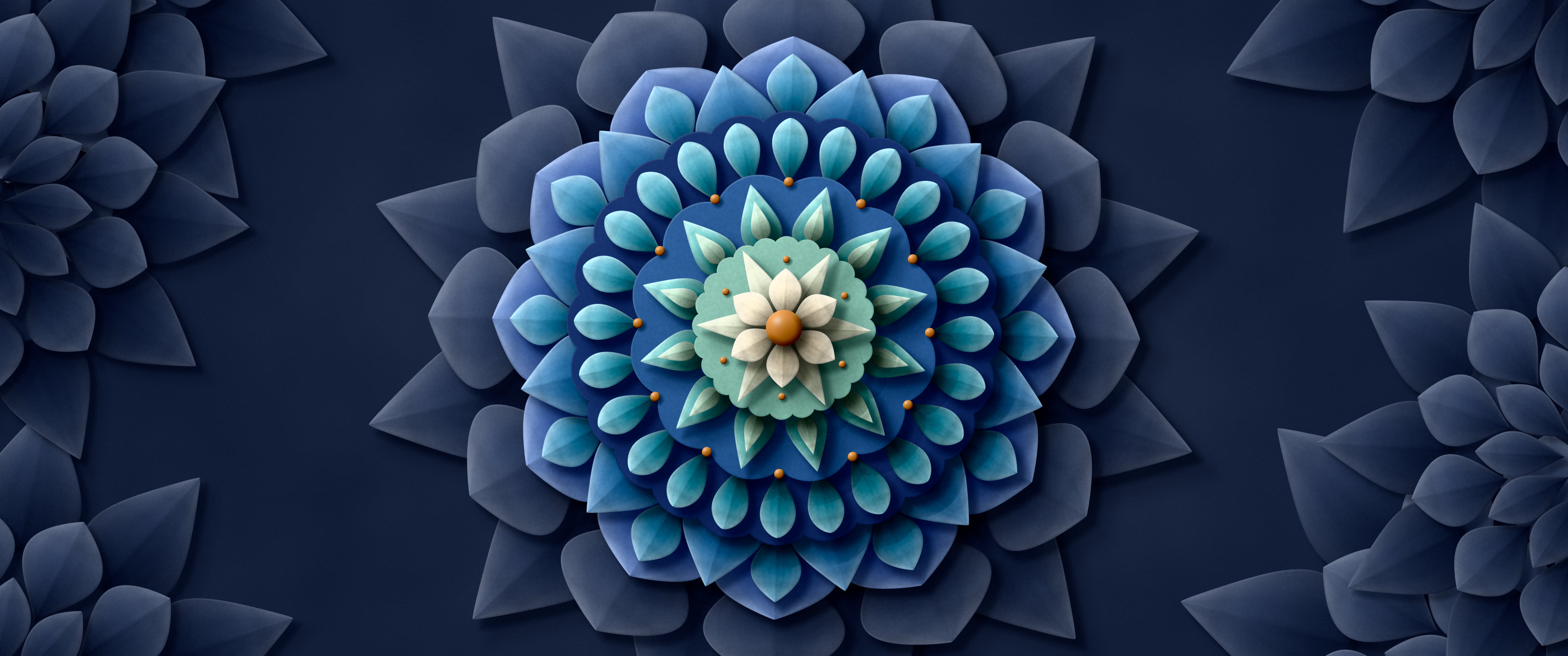 Navy Paper Mandala ultrawide wallpaper, 3440 × 1440