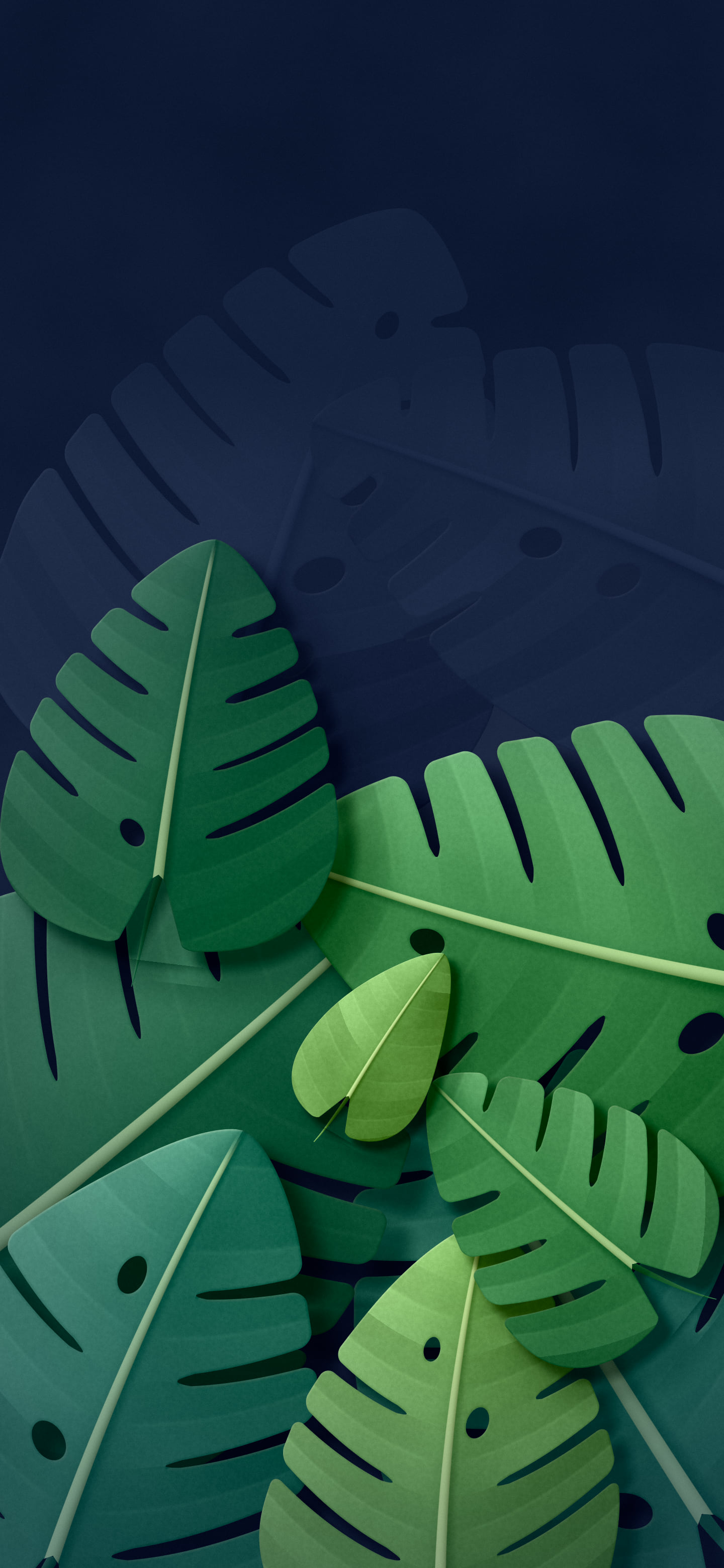 Navy Paper Monstera Leaves wallpaper for iPhone and Android