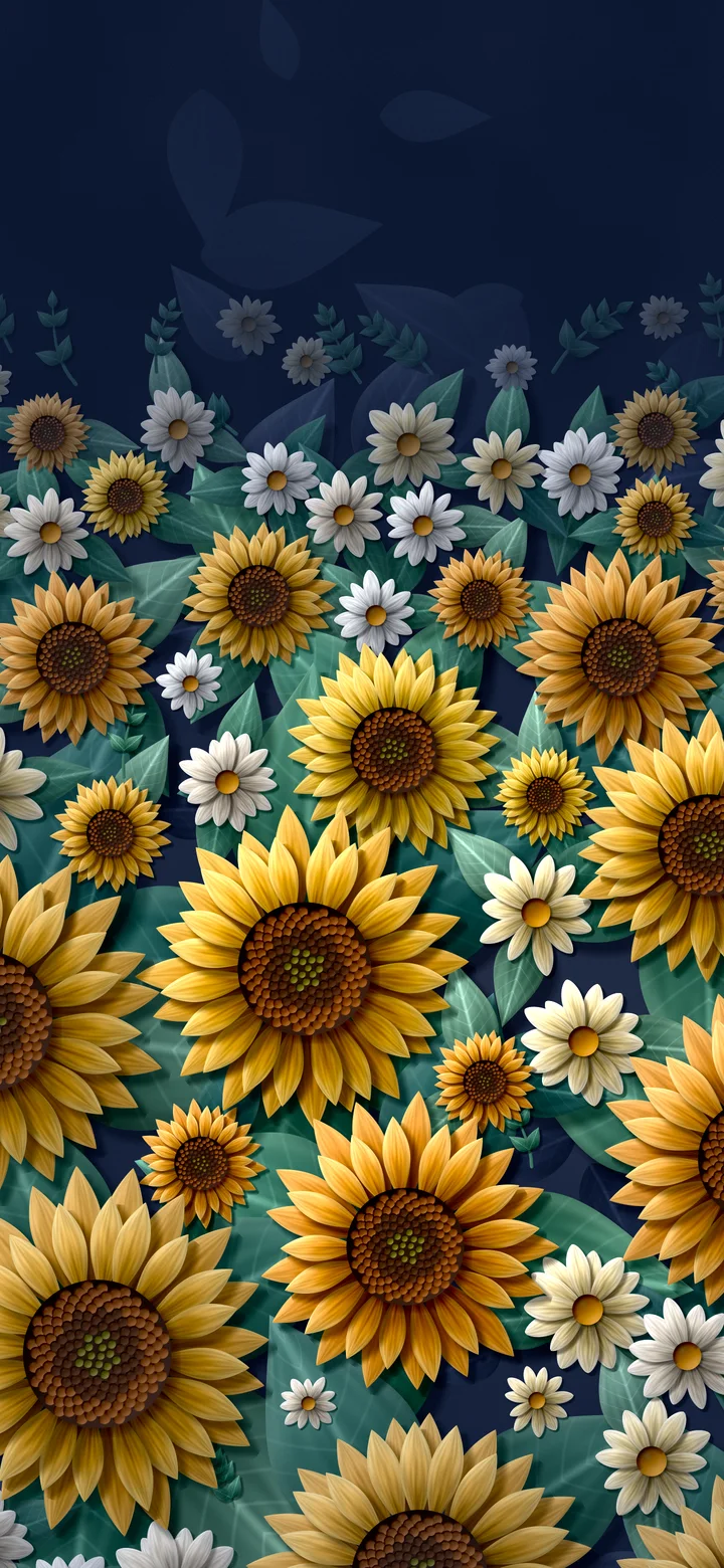 Navy Paper Sunflower Pattern wallpaper for iPhone and Android