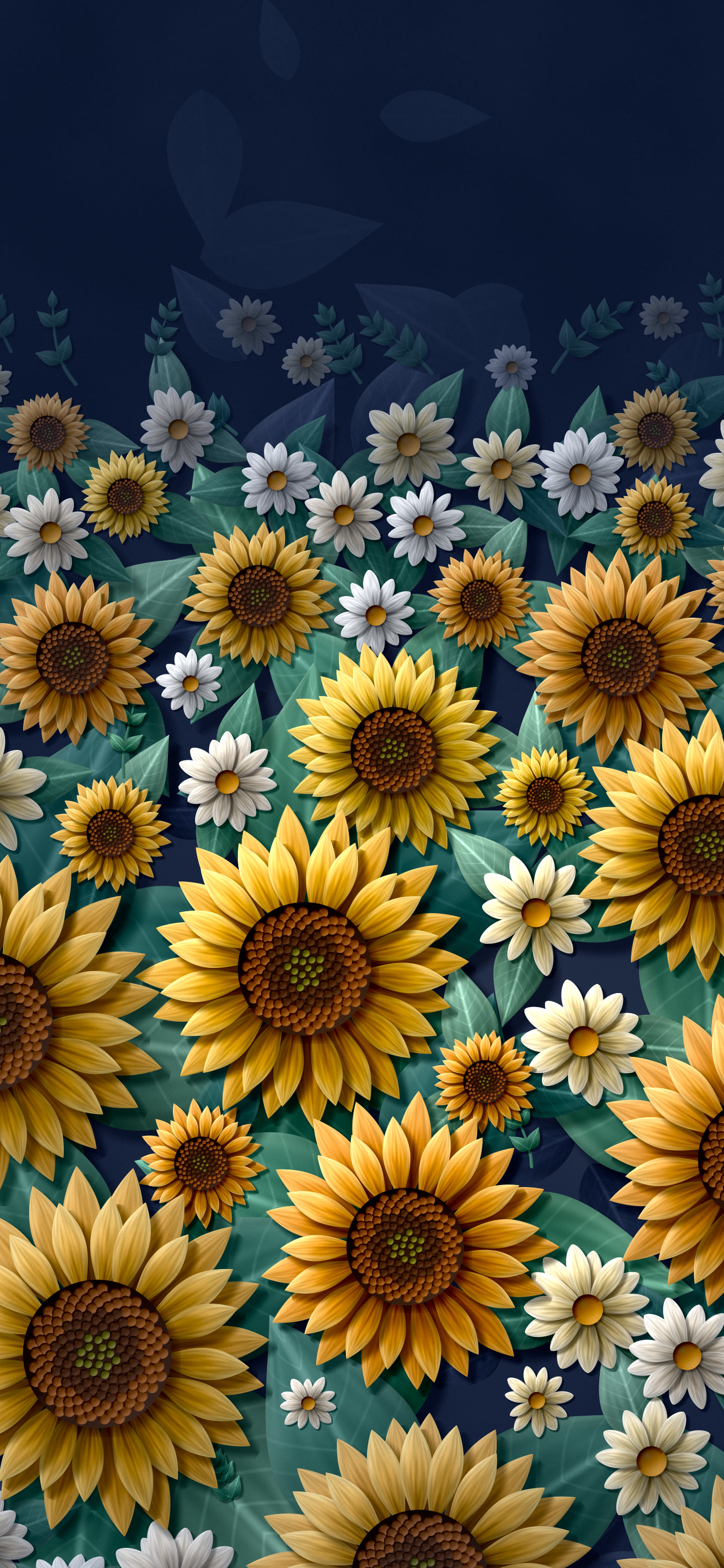 Navy Paper Sunflower Pattern wallpaper for iPhone and Android