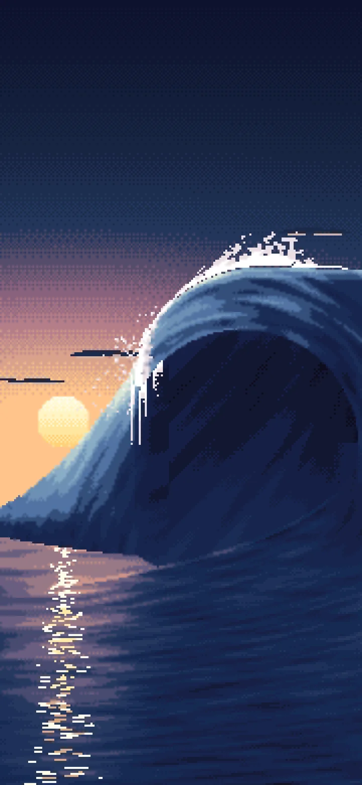 Navy Pixel Art Barrel Wave at Sunset wallpaper for iPhone and Android