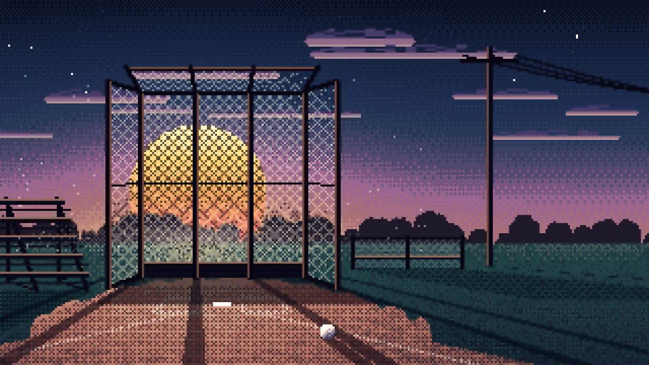 Navy Pixel Art Baseball Backstop at Sunset desktop wallpaper in 4K