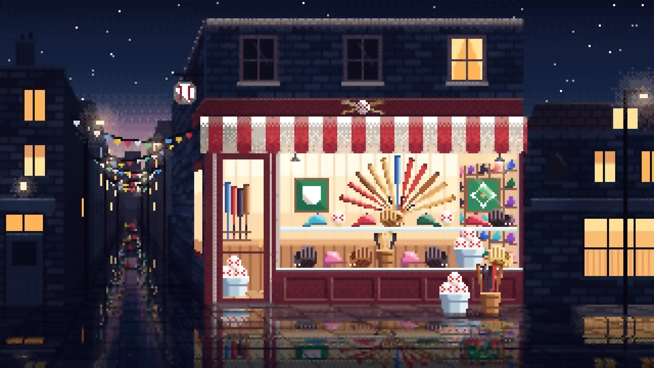 Navy Pixel Art Baseball Shop desktop wallpaper in 4K