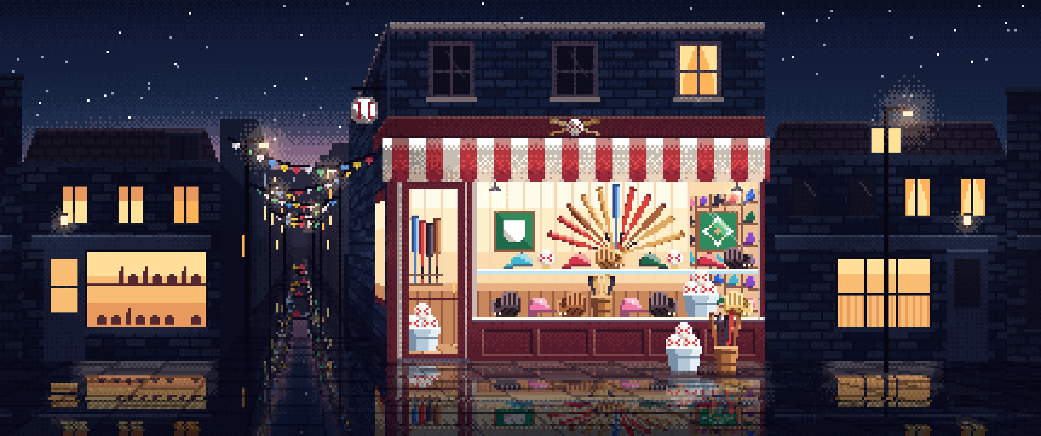 Navy Pixel Art Baseball Shop ultrawide wallpaper, 3440 × 1440