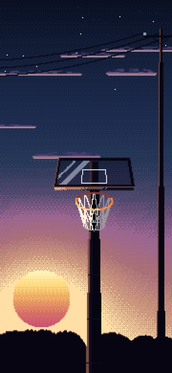Navy Pixel Art Basketball Hoop at Sunset wallpaper for iPhone and Android